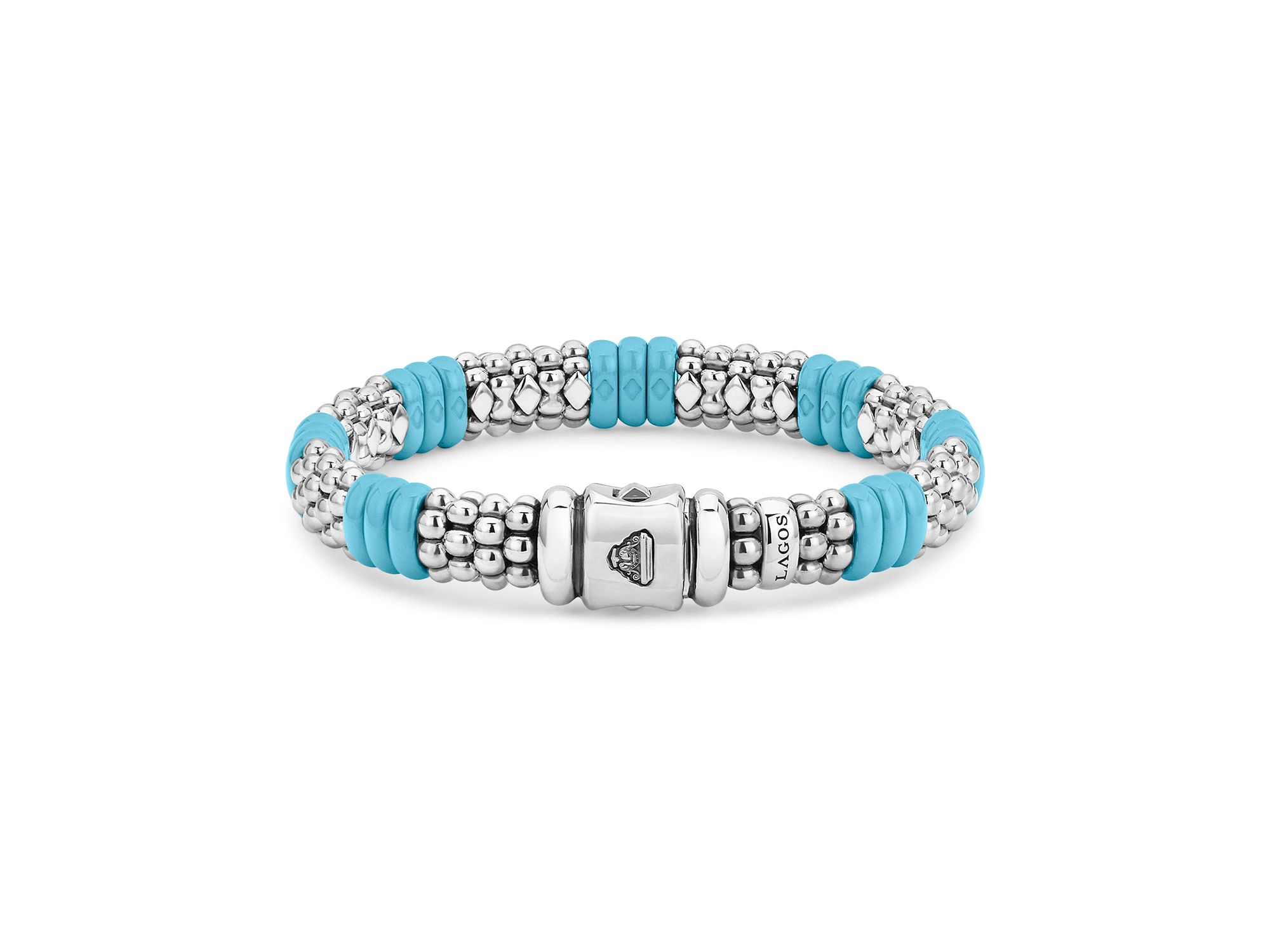 Sterling Silver Caviar Blue Ceramic Signature Bracelet — Image 6