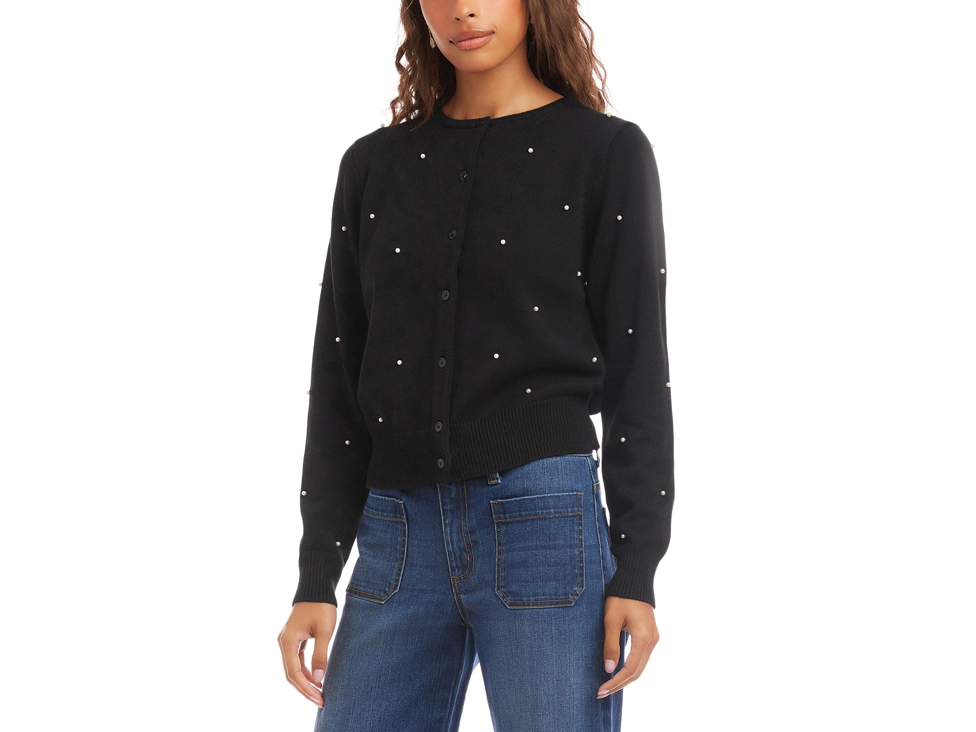 Faux Pearl Trim Cardigan — Image 3