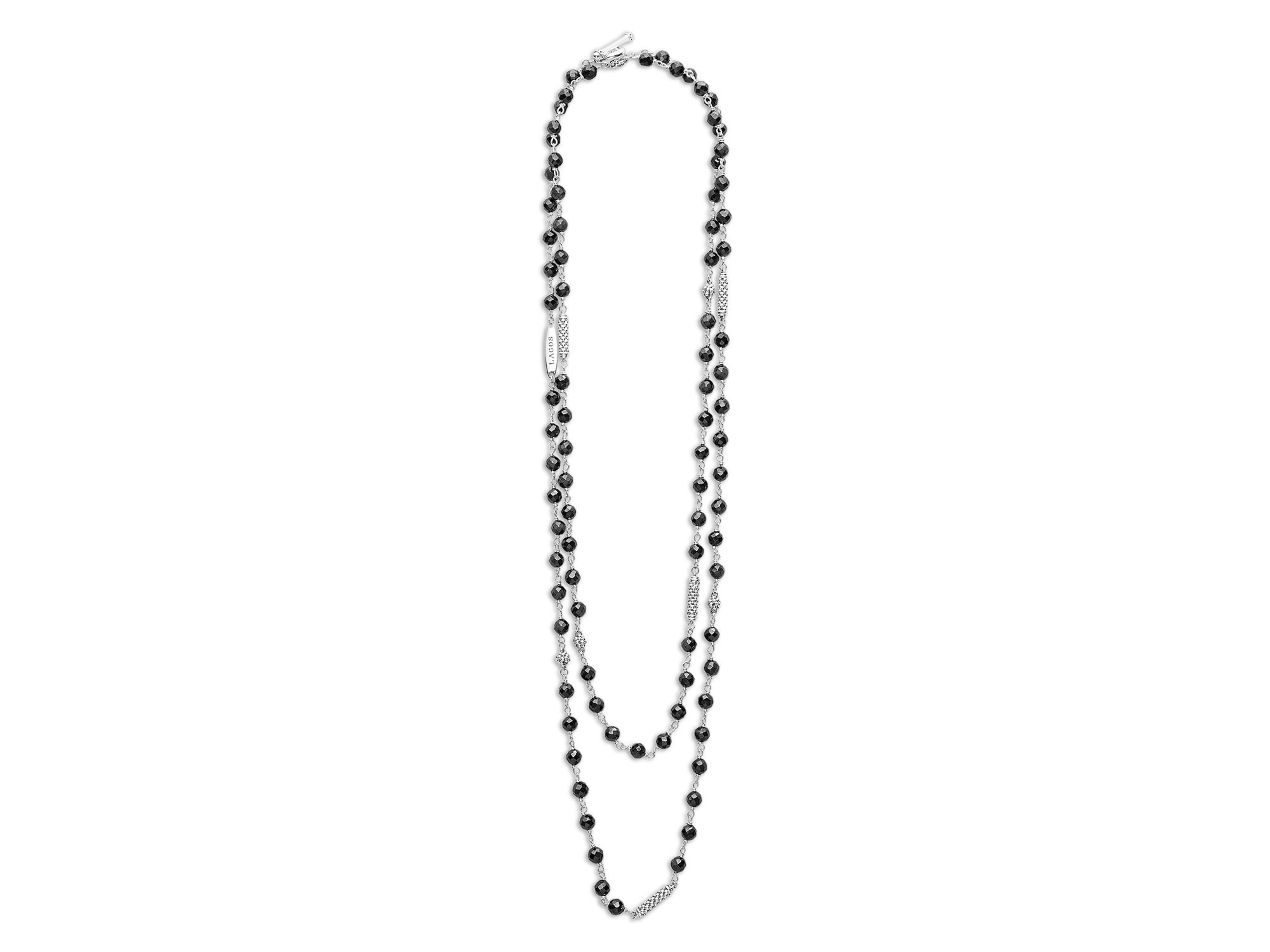 Sterling Silver Caviar Icon Ceramic Bead Link Long Strand Necklace, 34" — Image 3