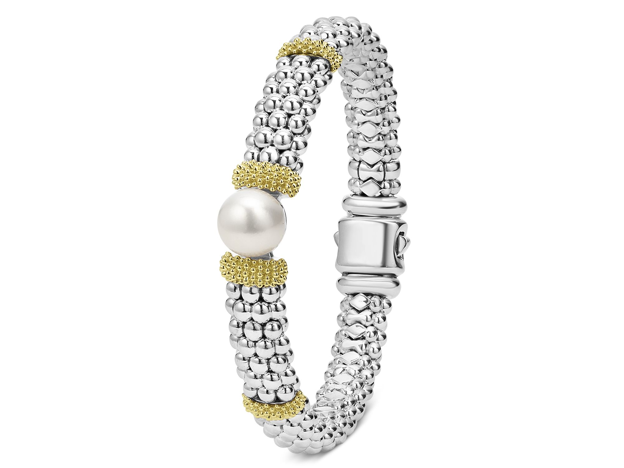 18K Yellow Gold & Sterling Silver Luna Cultured Freshwater Pearl Caviar Bead Bracelet — Image 3