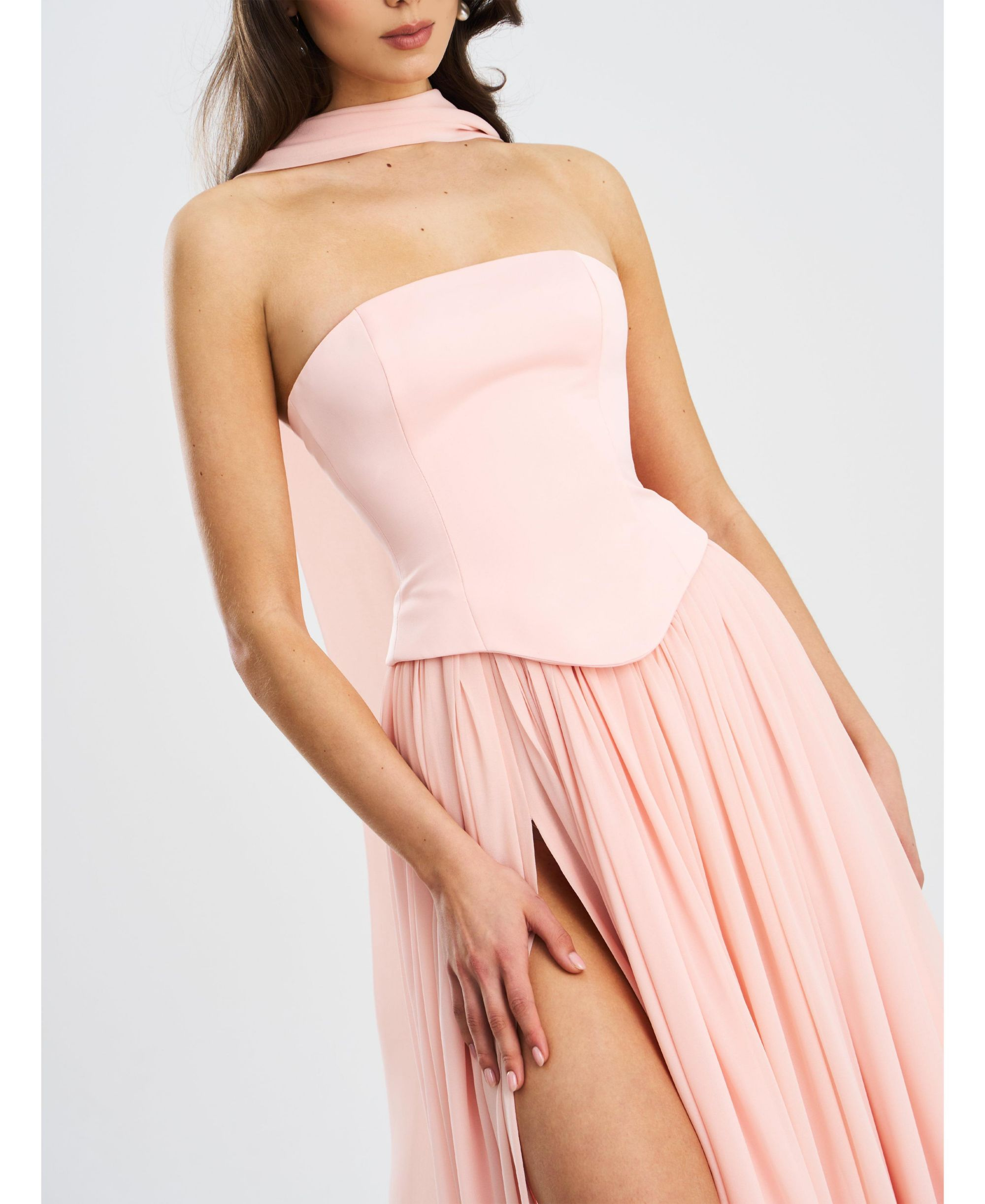 Qianna Peplum Top Chiffon Gown with Scarf — Image 4