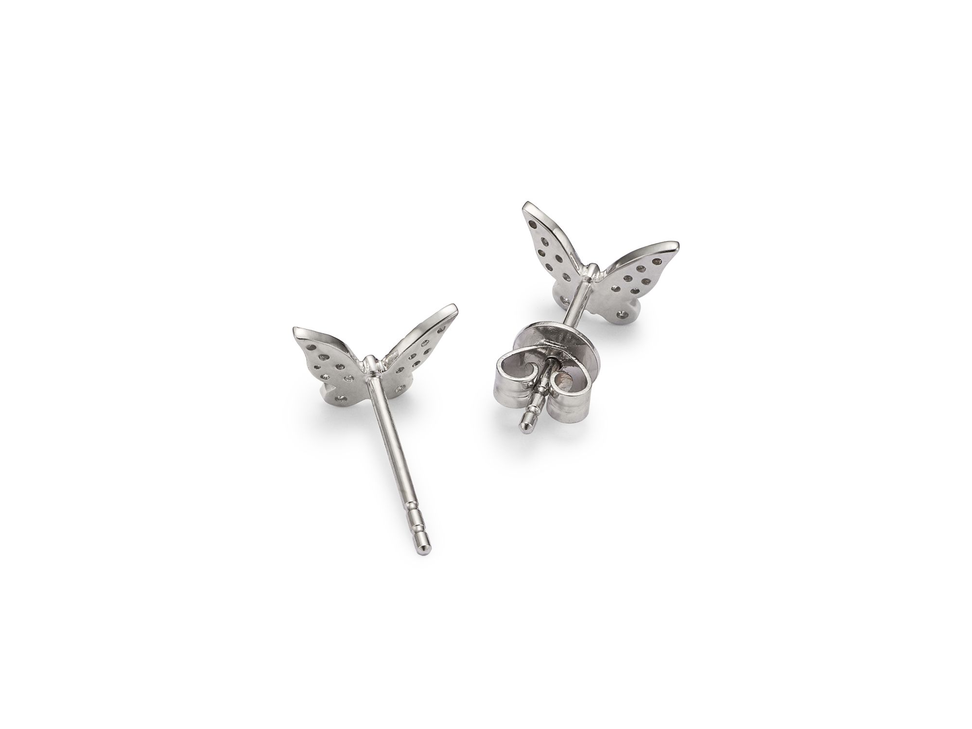 14K White Gold Diamond Butterfly Stud Earrings — Image 4