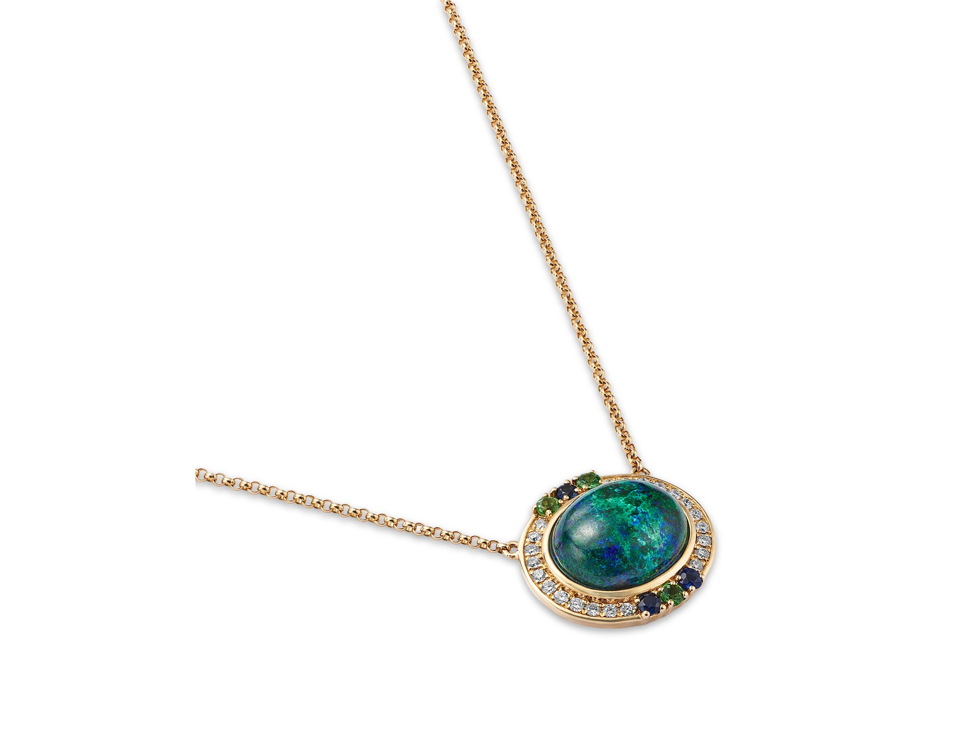 Azurite, Blue Sapphire, Tsavorite & Diamond Pendant Necklace, 16-18" — Image 3