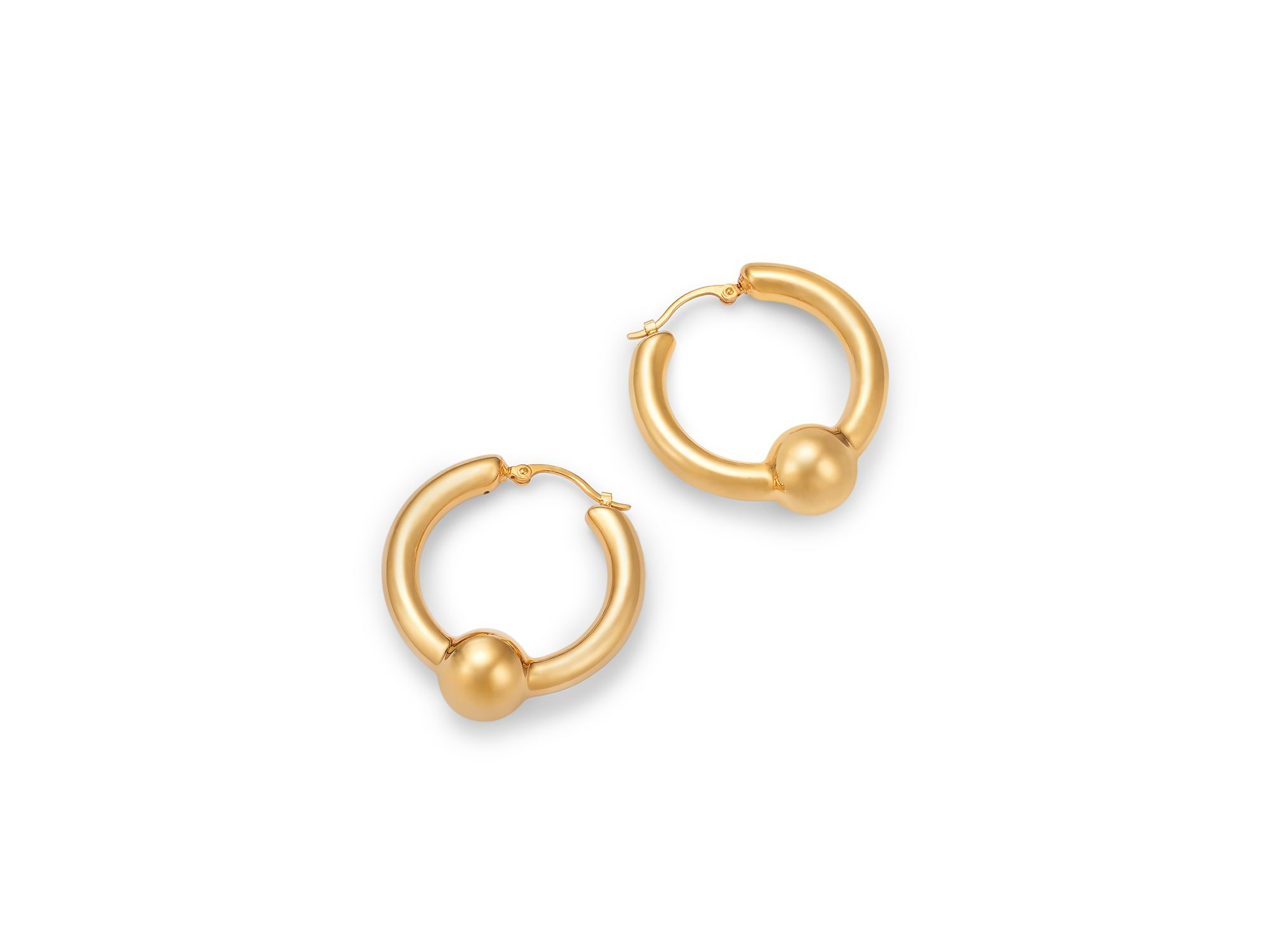 Polished Bead Hoop Earrings in 14K Yellow Gold — Image 3