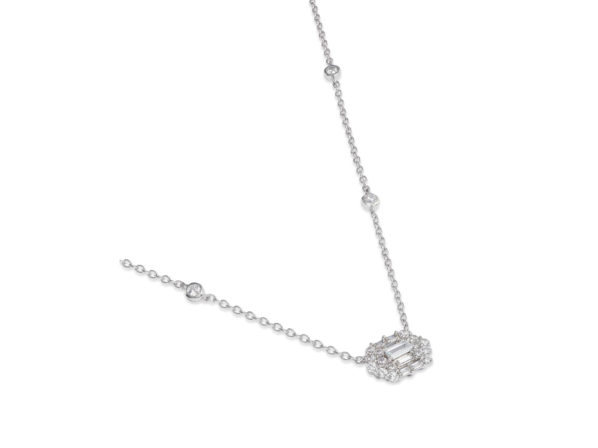 Diamond Baguette & Round Mosaic Pendant Necklace in 14K White Gold, 0.60 tcw — Image 3