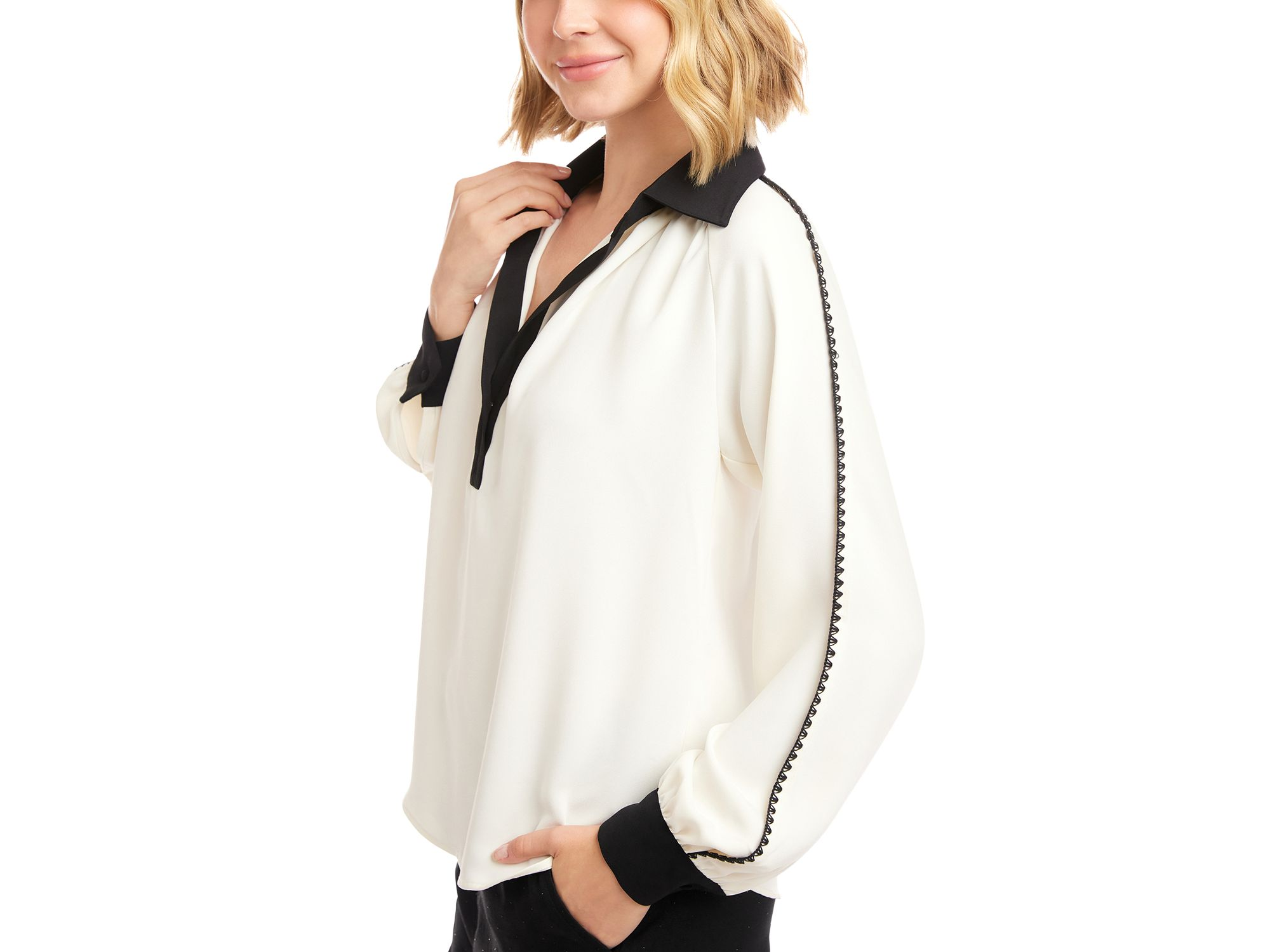 Long Sleeve Colorblock Edge Stitch Top — Image 4