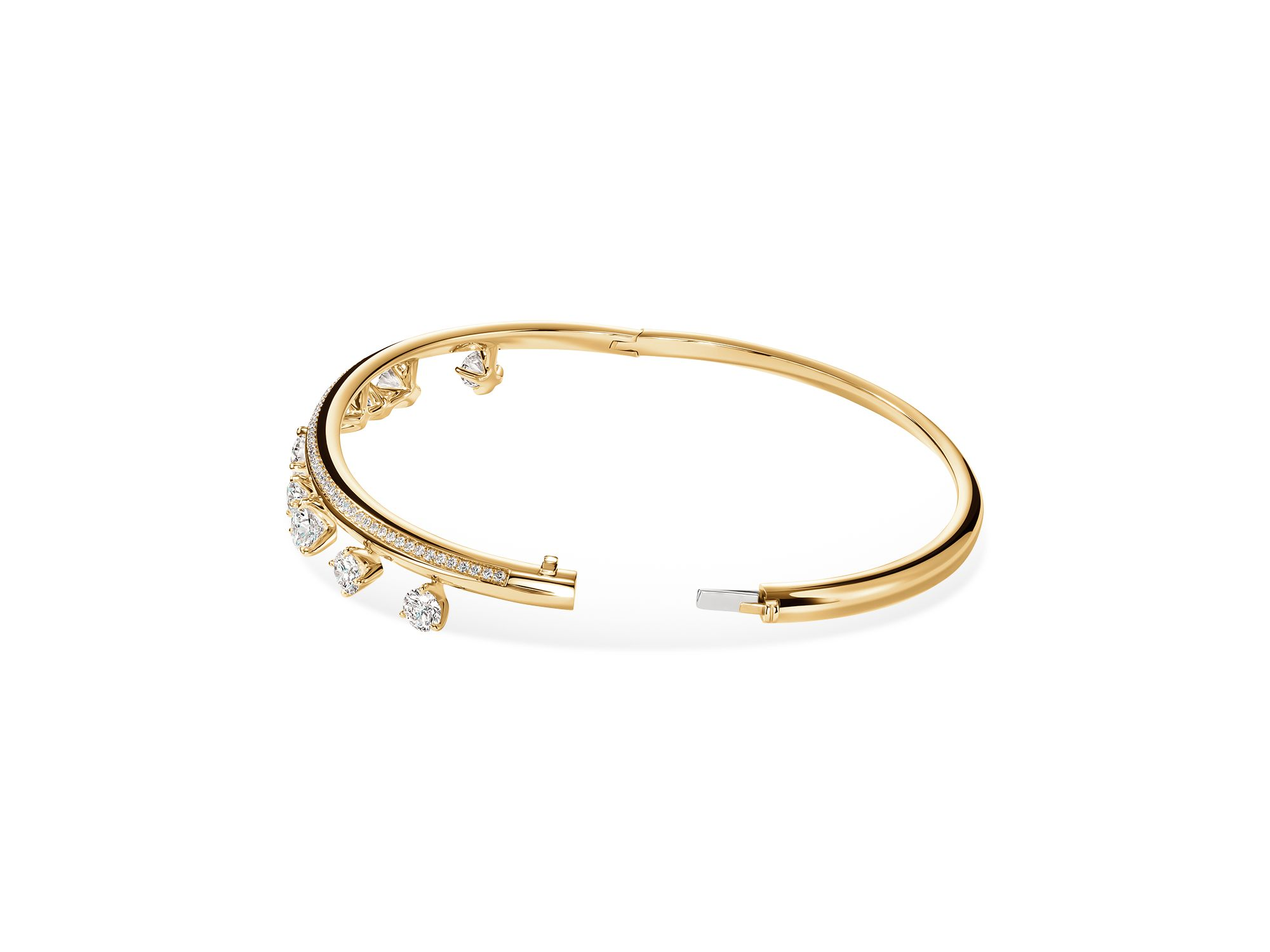 18K Yellow Gold Barre Diamond Dangle Pavé Bangle Bracelet — Image 3