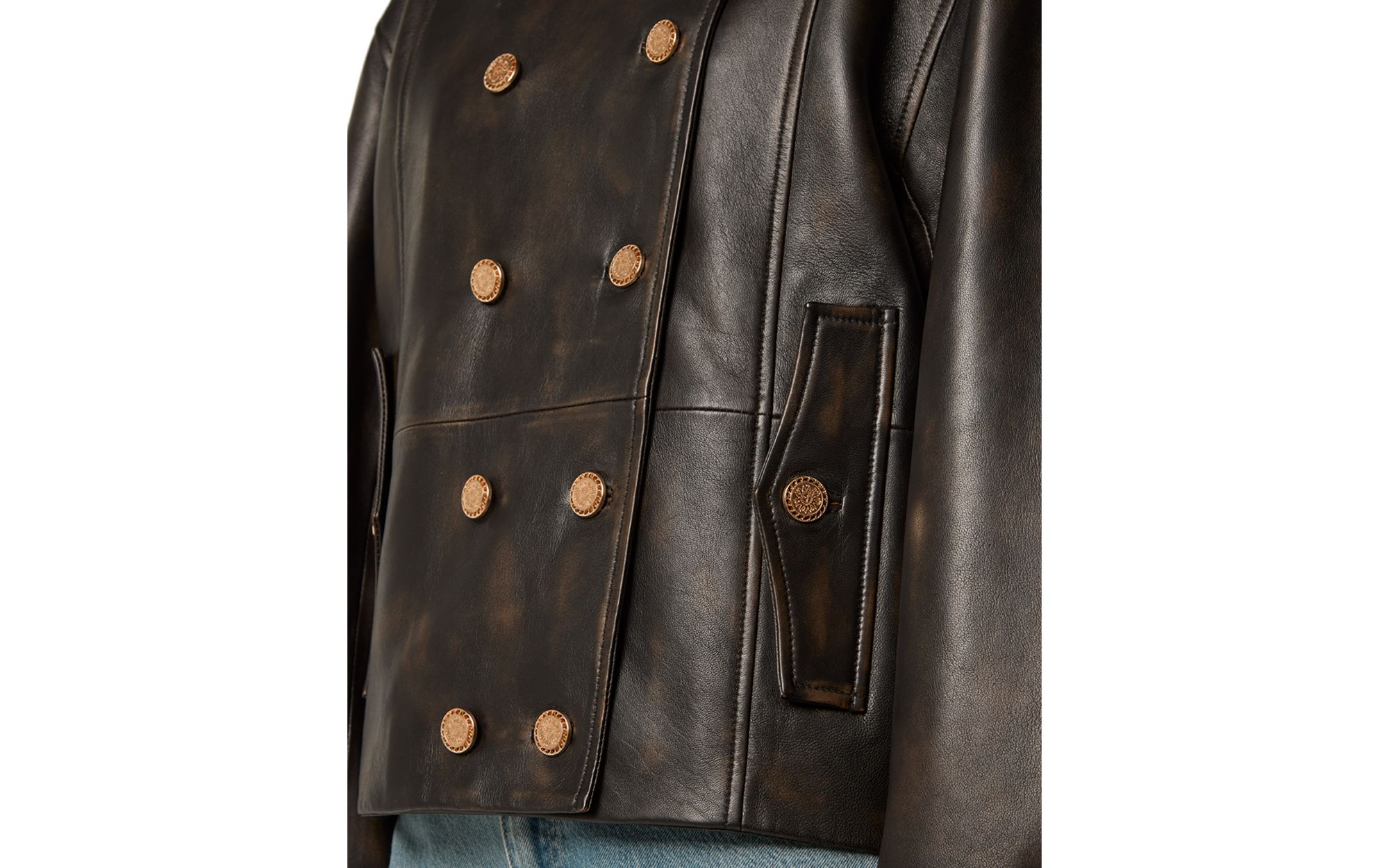 Double Breasted Leather Jacket — Image 3