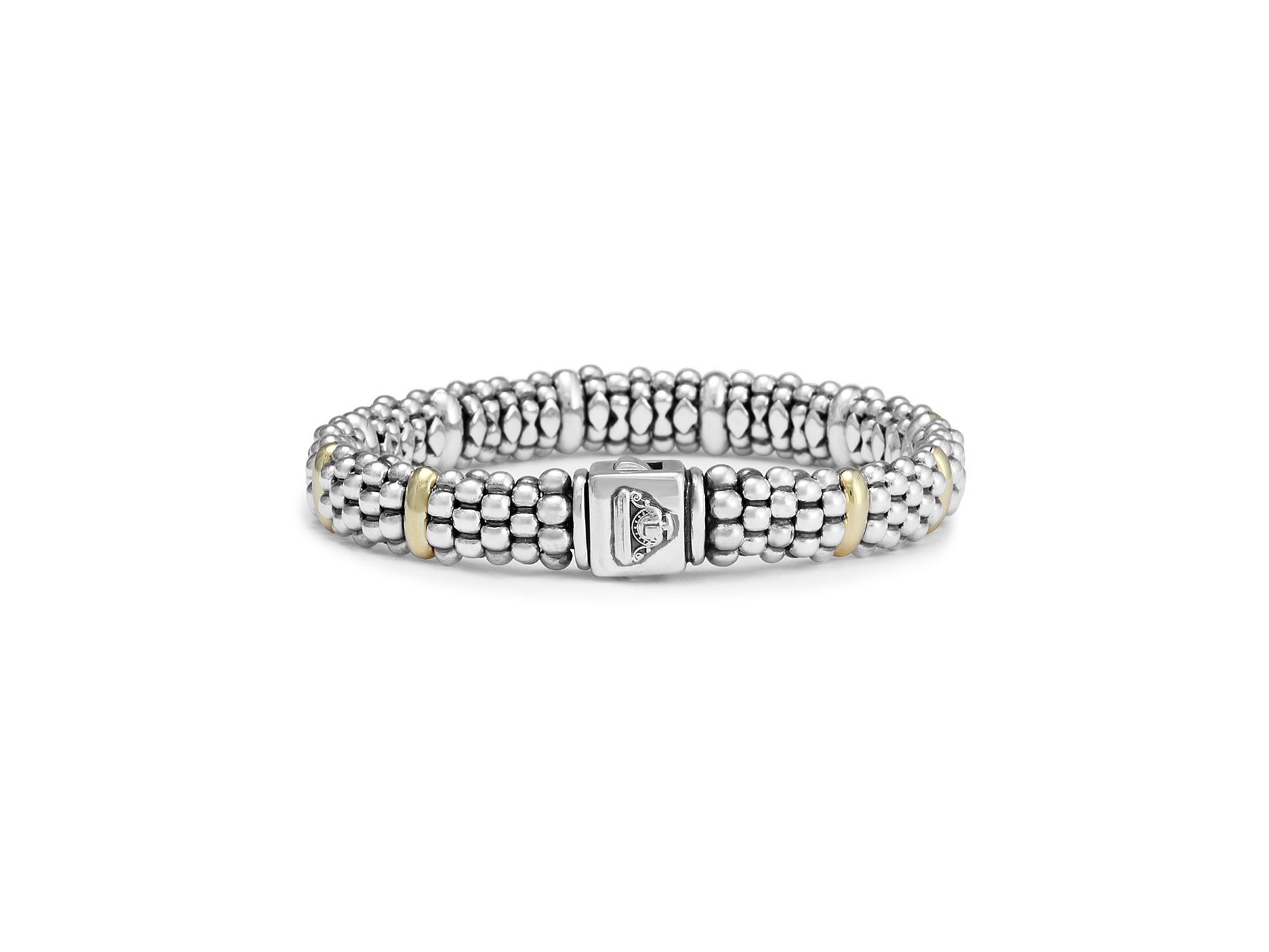 Sterling Silver & 18K Yellow Gold Caviar Beaded Oval Bracelet — Image 4