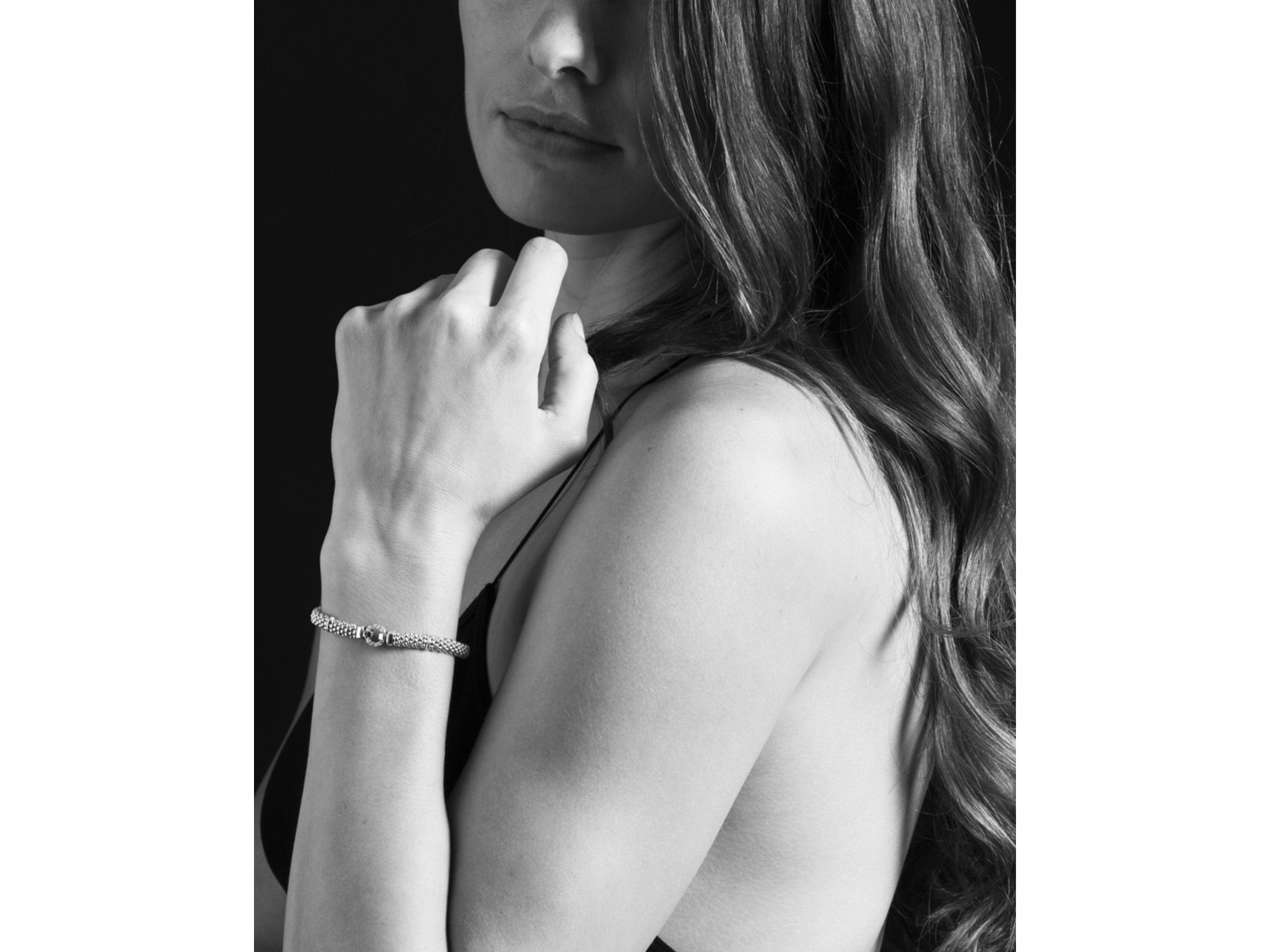 Enso Sterling Silver Caviar Bracelet with Diamonds — Image 3