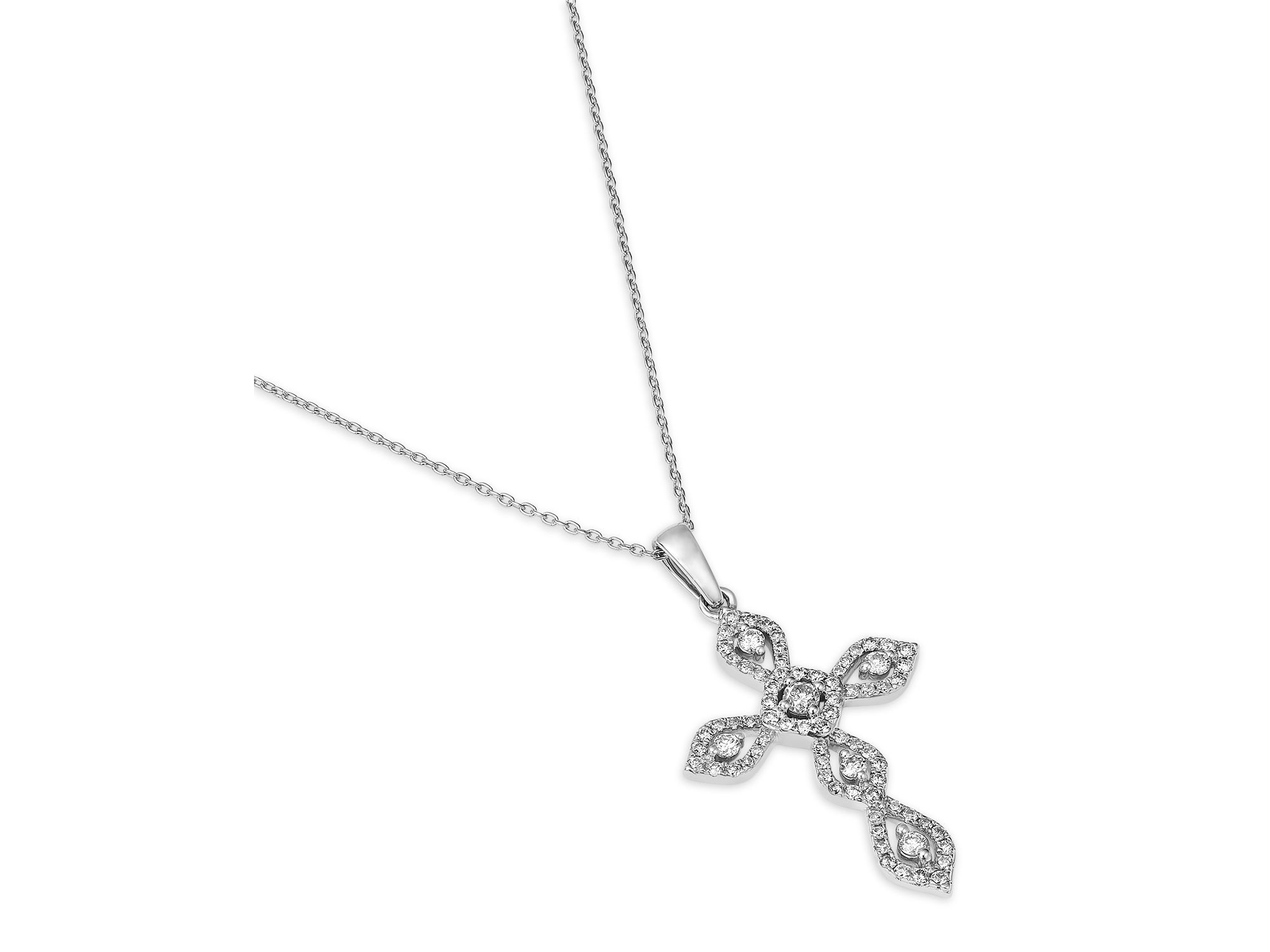 Diamond Cross Pendant Necklace in 14K White Gold, 0.50 tcw — Image 3