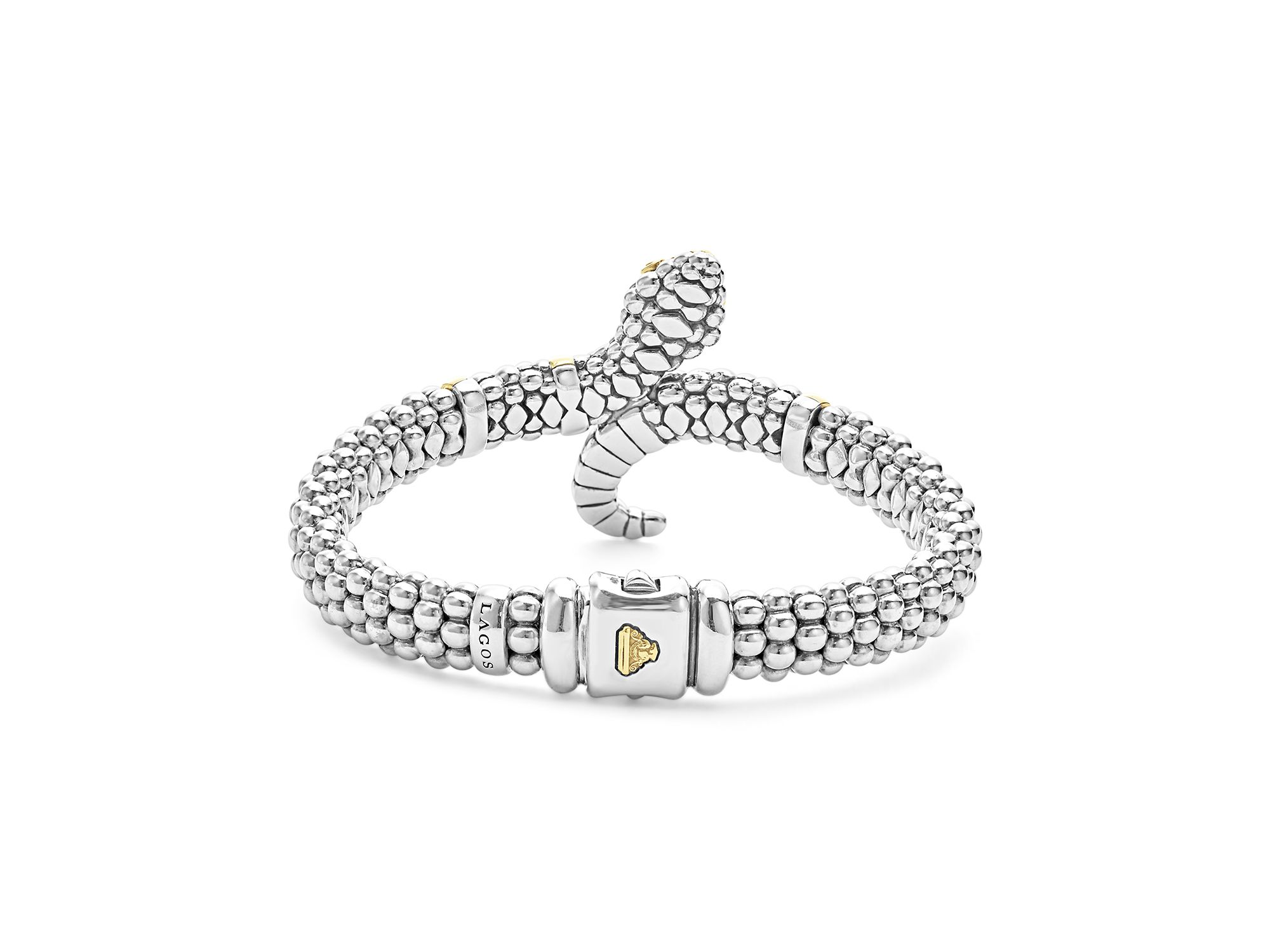 18K Yellow Gold & Sterling Silver Rare Wonders Caviar Bead Snake Bracelet — Image 4
