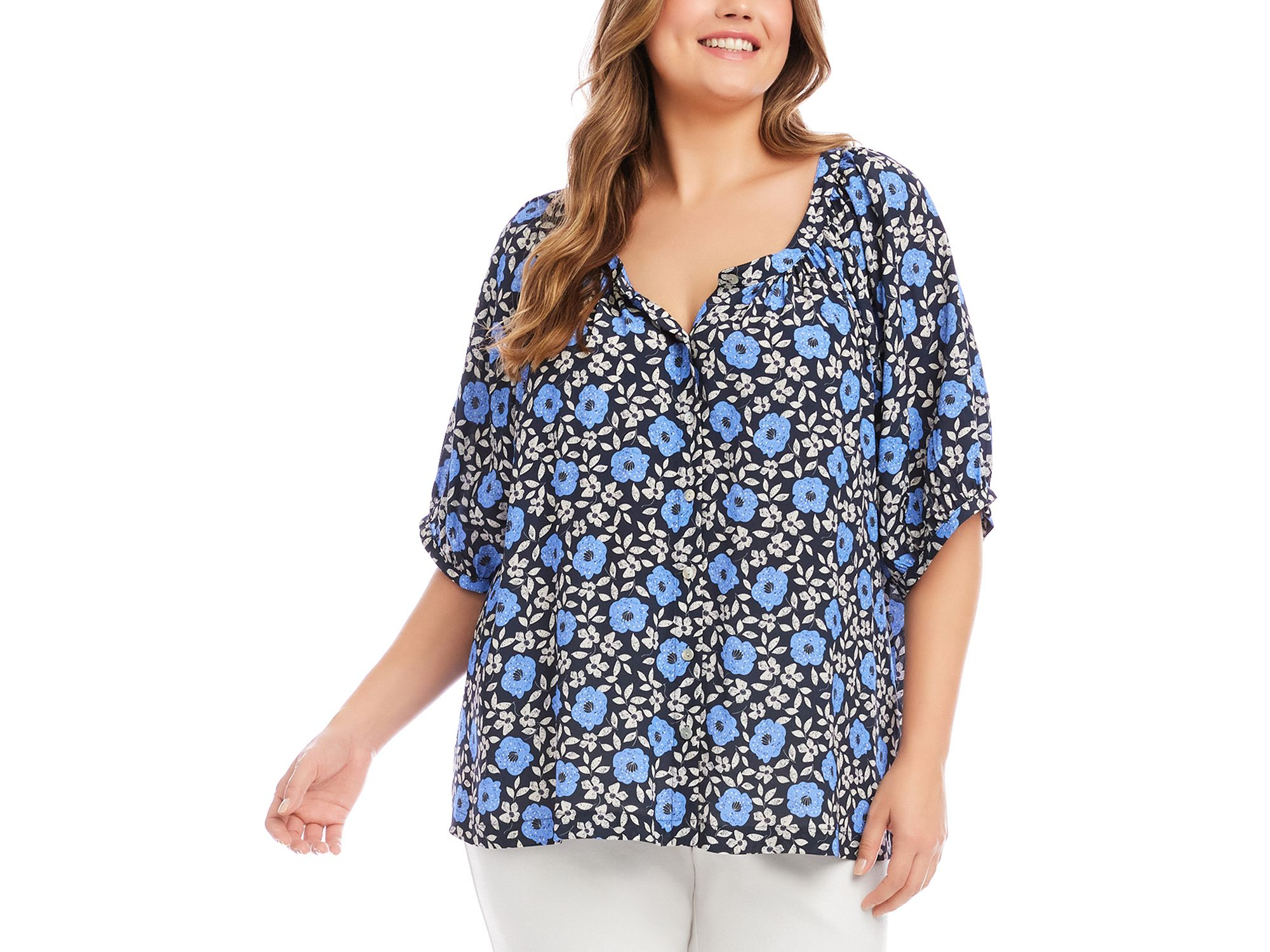 Plus Size Puff Sleeve Peasant Top — Image 4