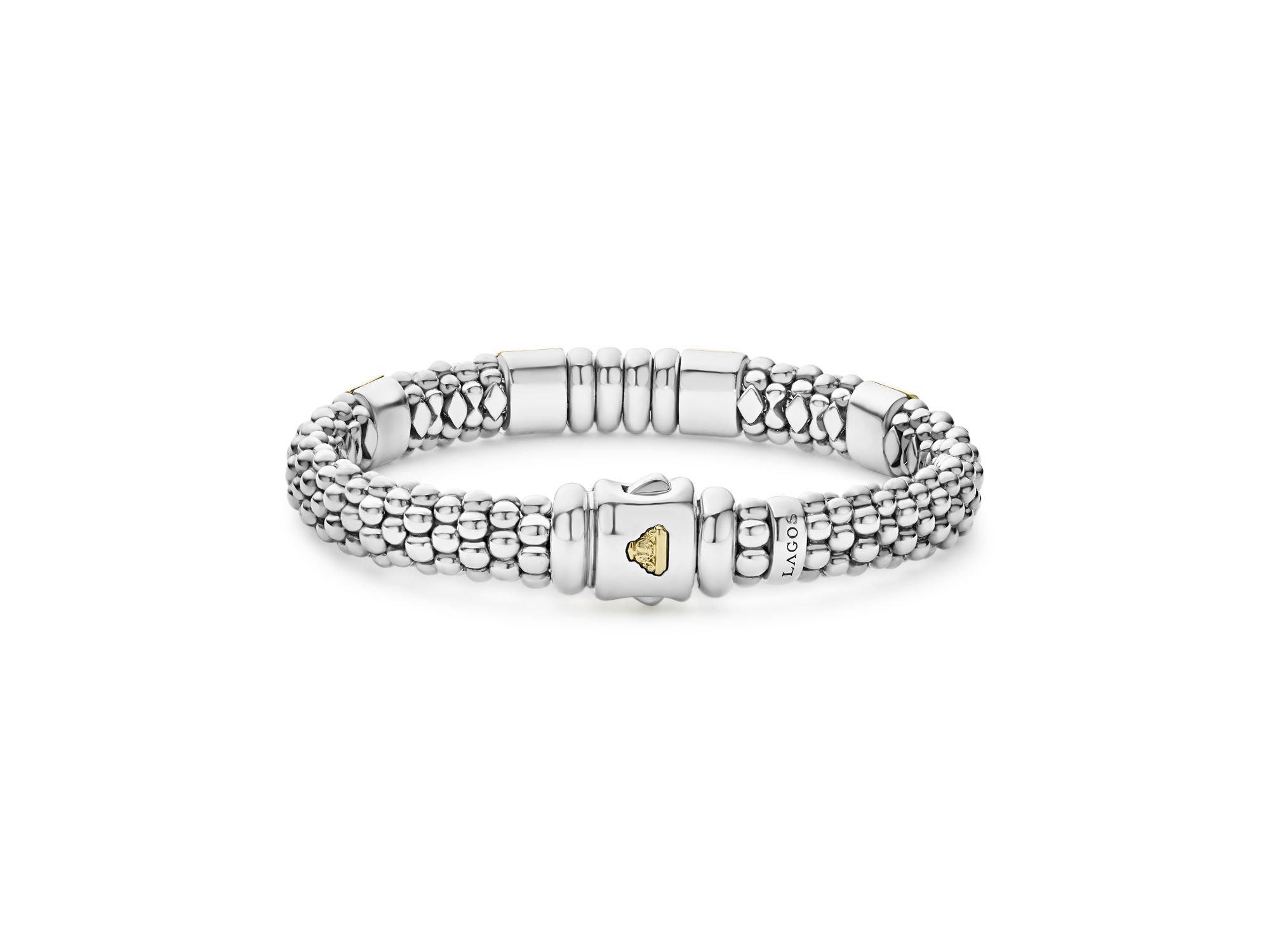 Sterling & 18K Yellow Gold Caviar Diamond Link Bracelet — Image 6