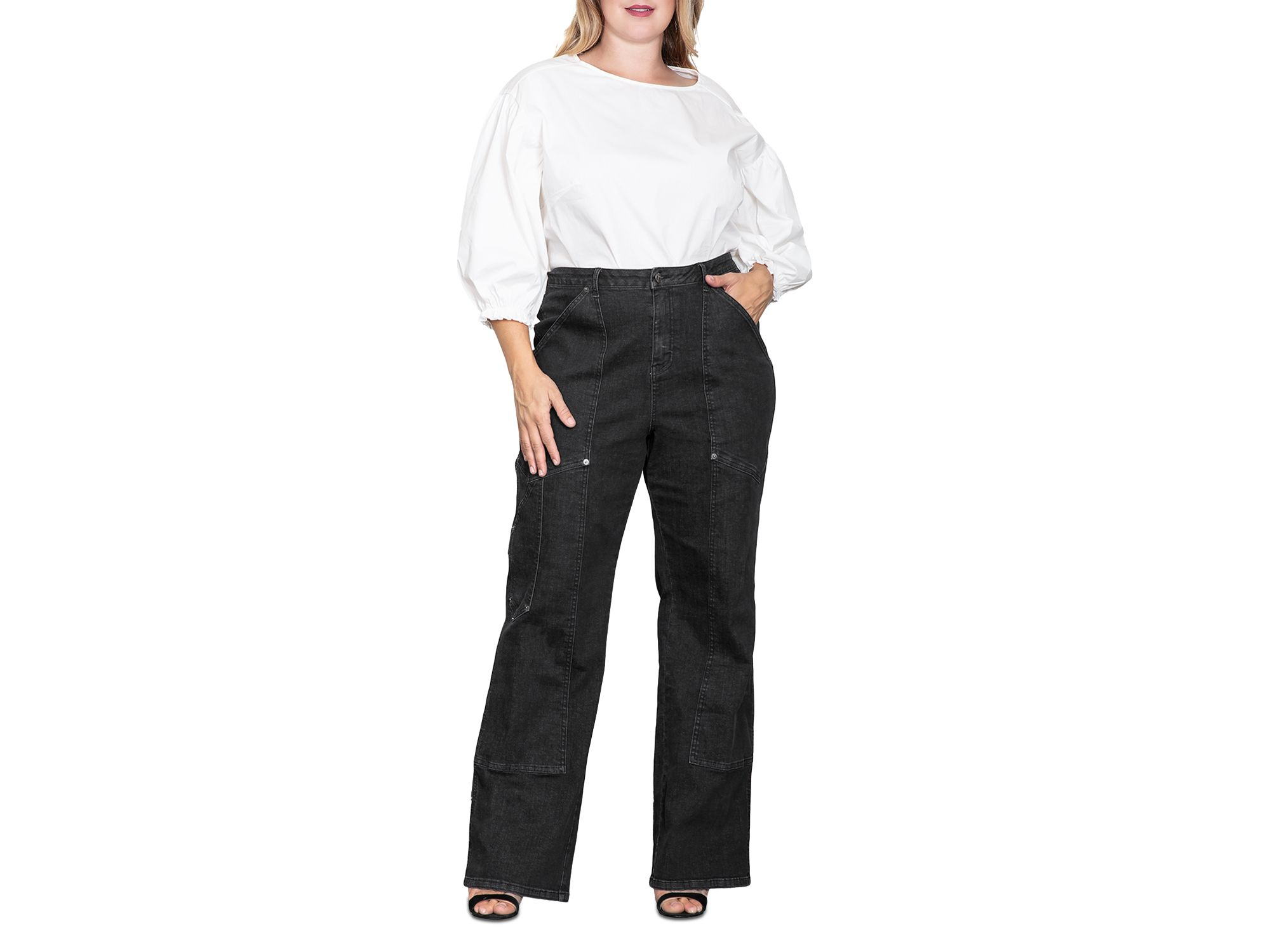 Plus Super High Workwear Jeans in Rinse Black — Image 4
