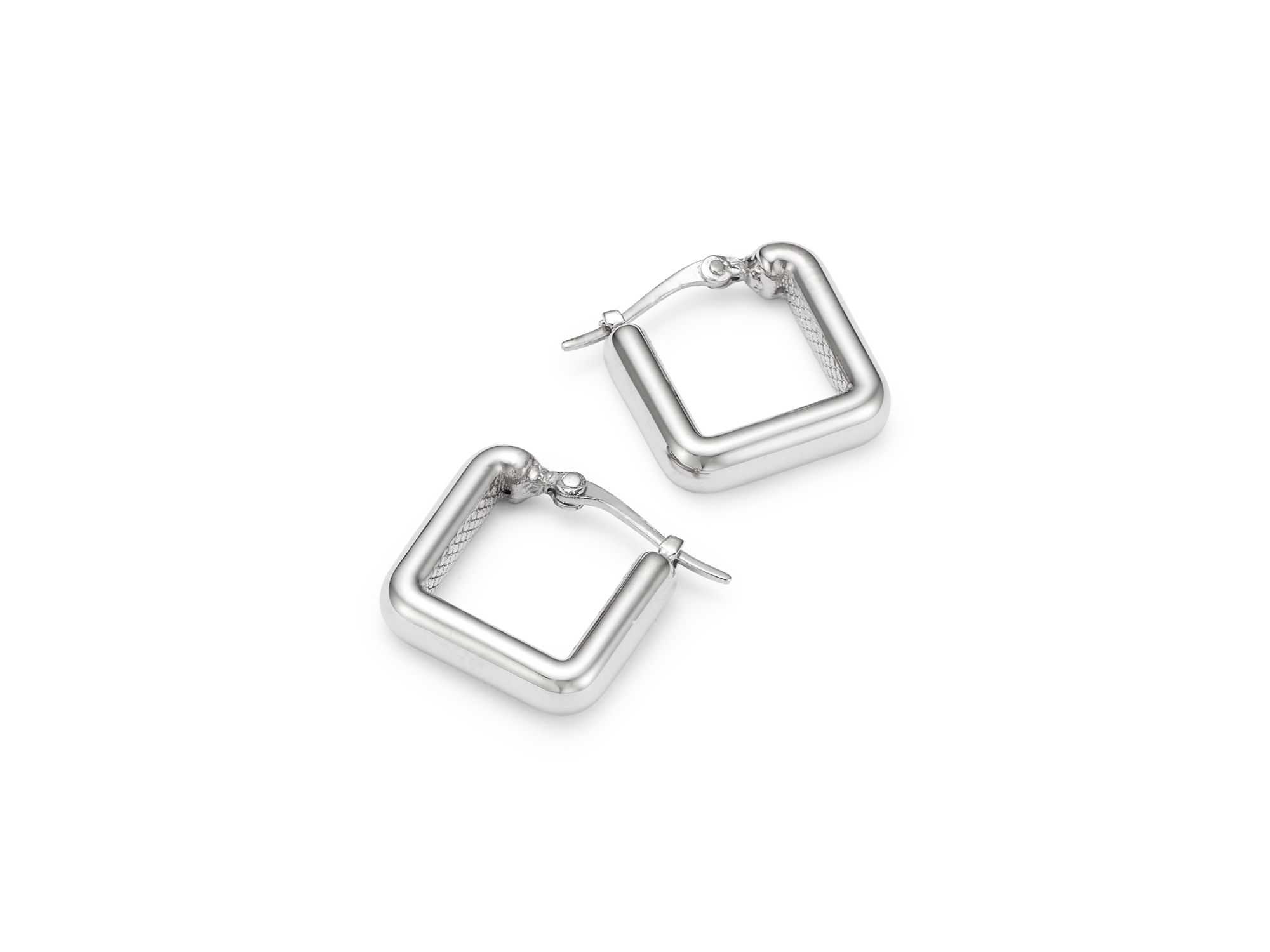 Polished Square Hoop Earrings in Sterling — Image 3