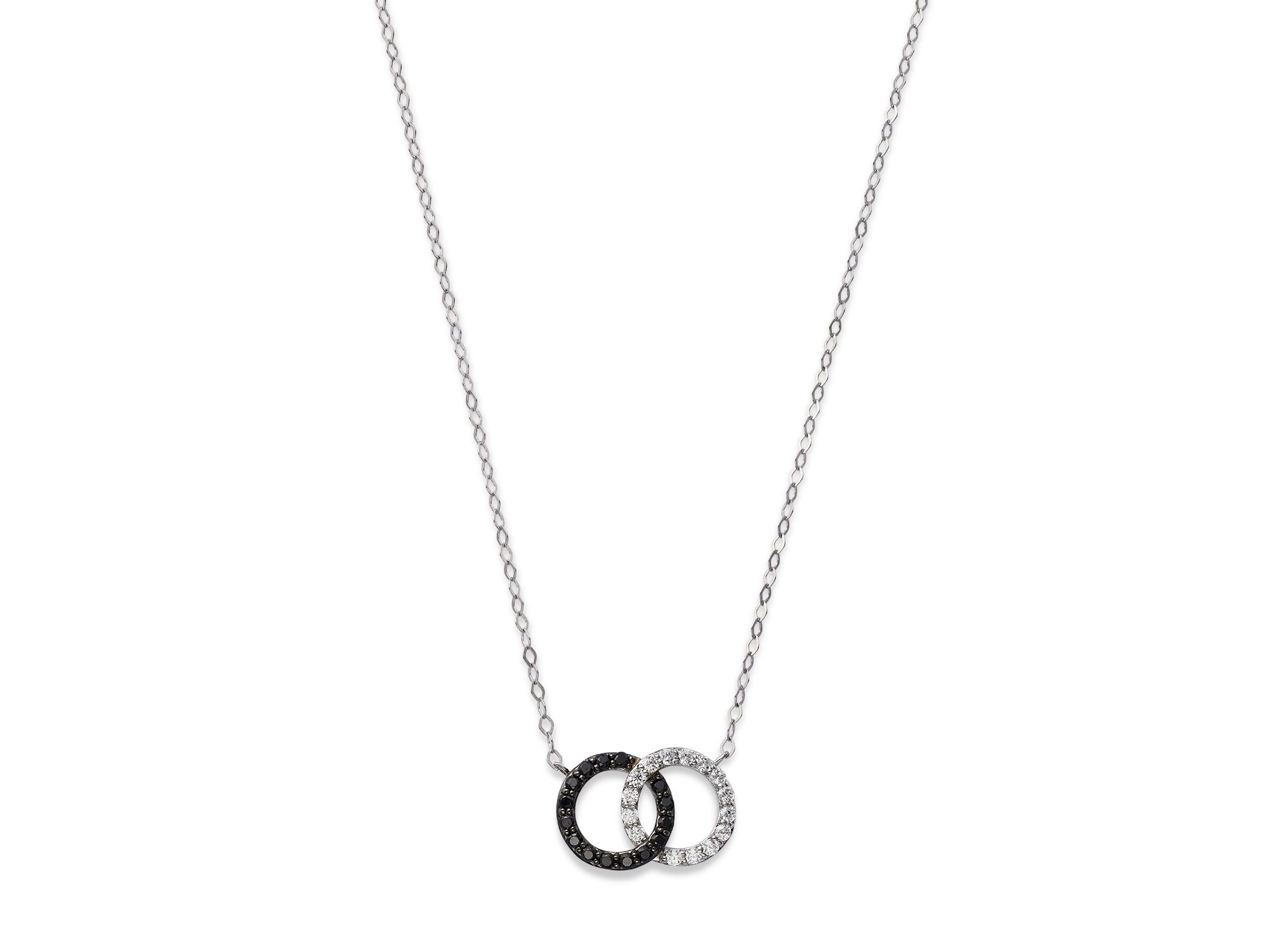 White & Black Diamond Double O Pendant Necklace in 14K White Gold, 0.25 tcw - 150th Anniversary Exclusive — Image 6