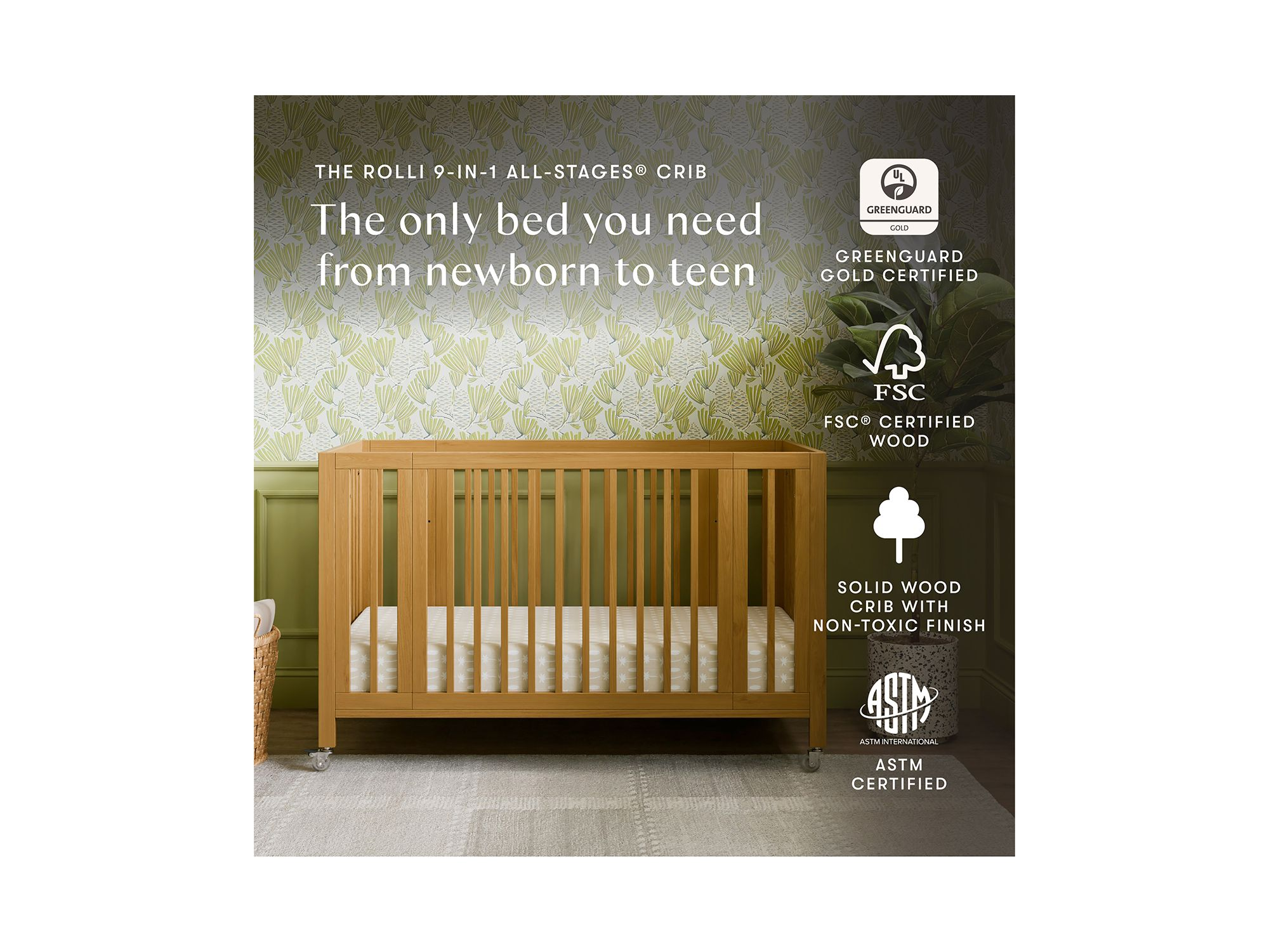 Rolli 9 in 1 Convertible All Stages® Crib with Bassinet & Toddler Bed Conversion Kits — Image 9