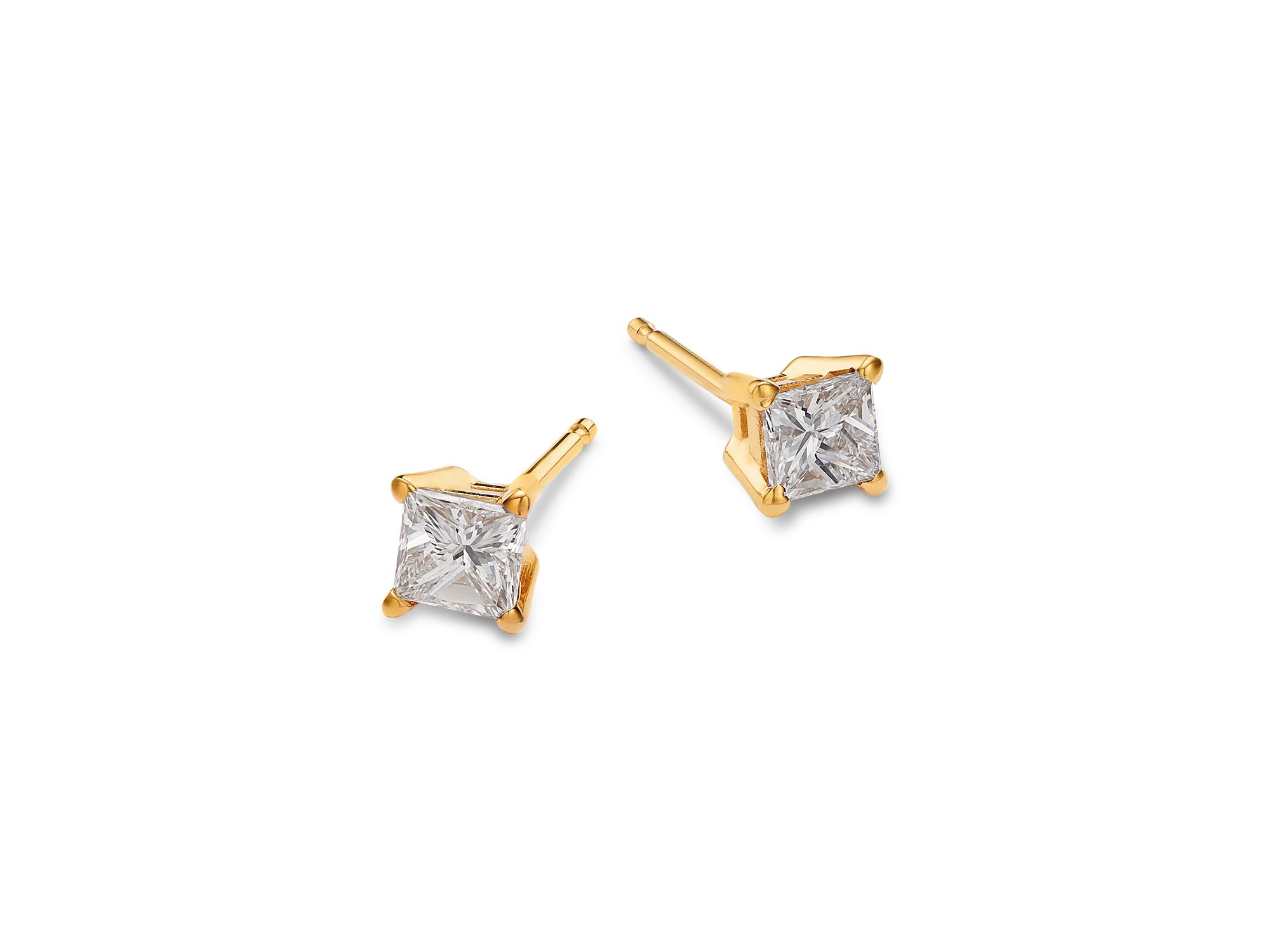 Diamond Princess Cut Stud Earrings in 14K Yellow Gold, 0.50 tcw — Image 3