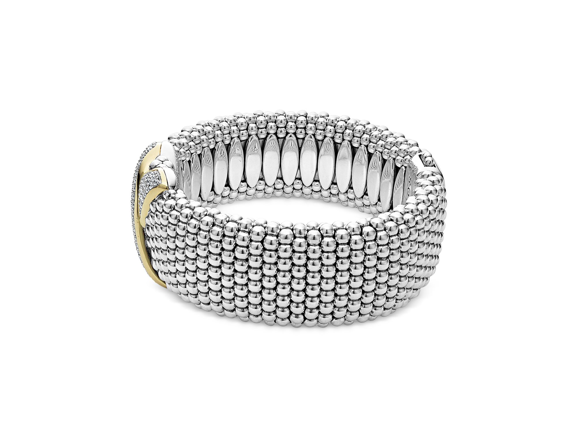 18K Yellow Gold & Sterling Embrace Diamond Pavé Wide Link Bracelet — Image 4