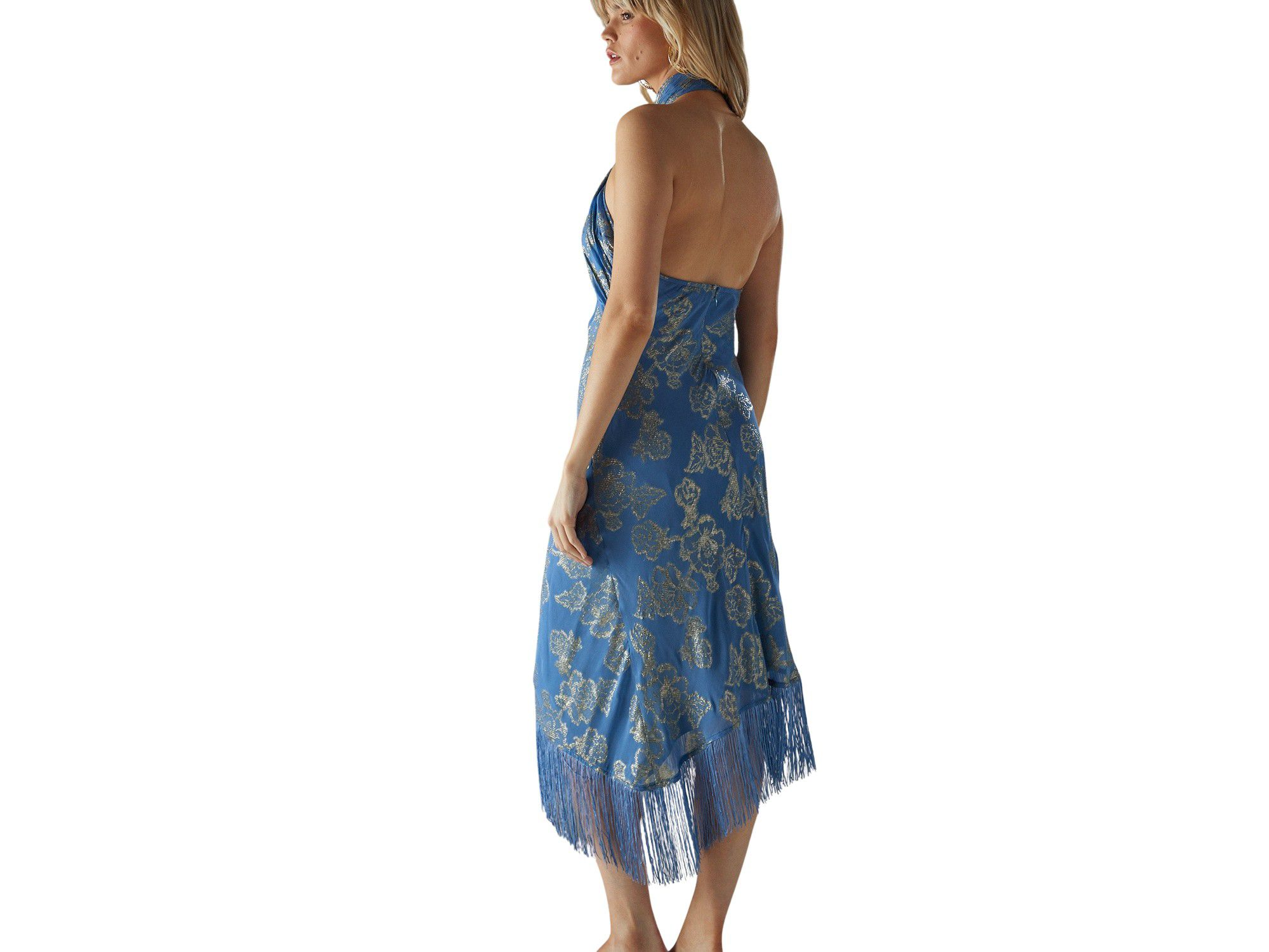 Metallic Chiffon Wrap Front Midi Dress — Image 4