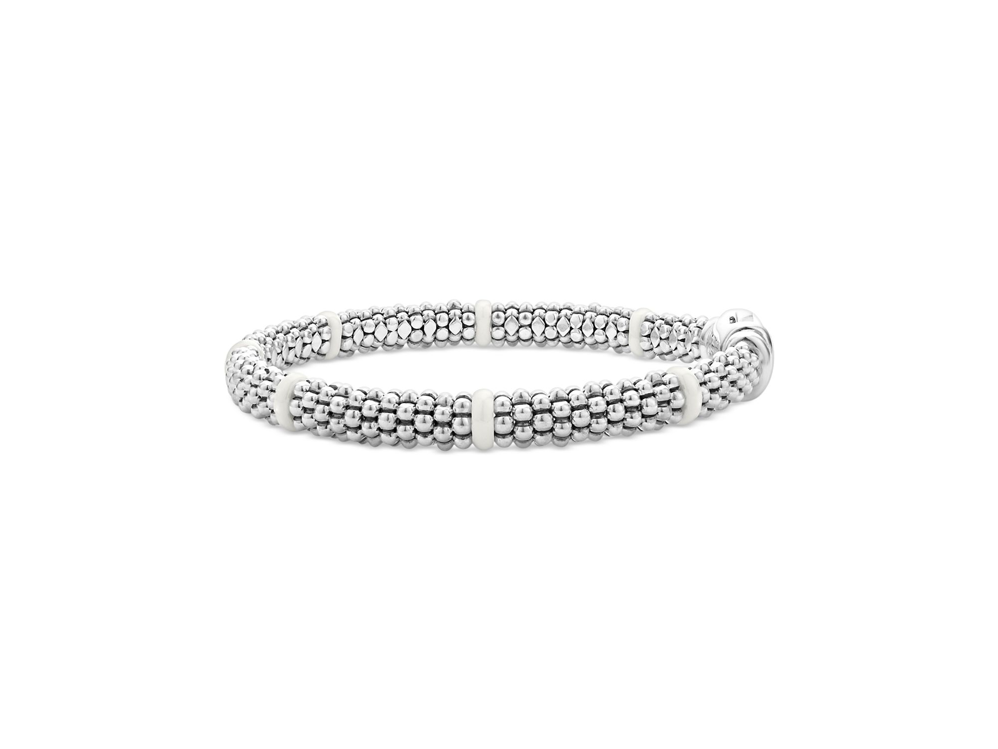 Ceramic & Sterling White Caviar Seven Station Bracelet — Image 7