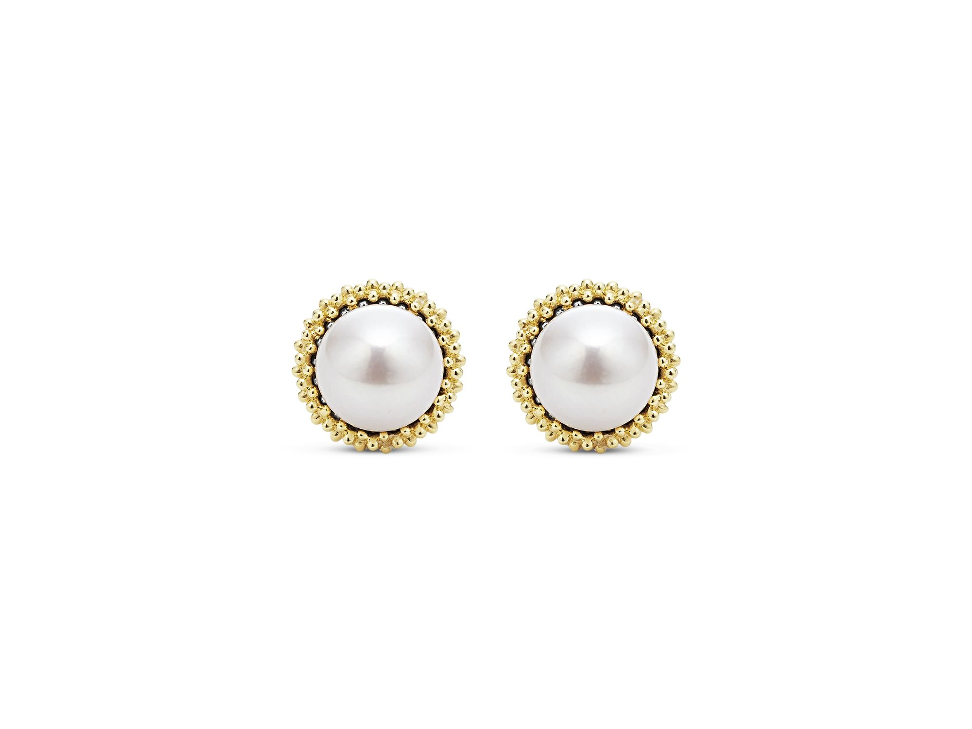 18K Yellow Gold & Sterling Silver Luna Cultured Freshwater Pearl Stud Earrings — Image 3