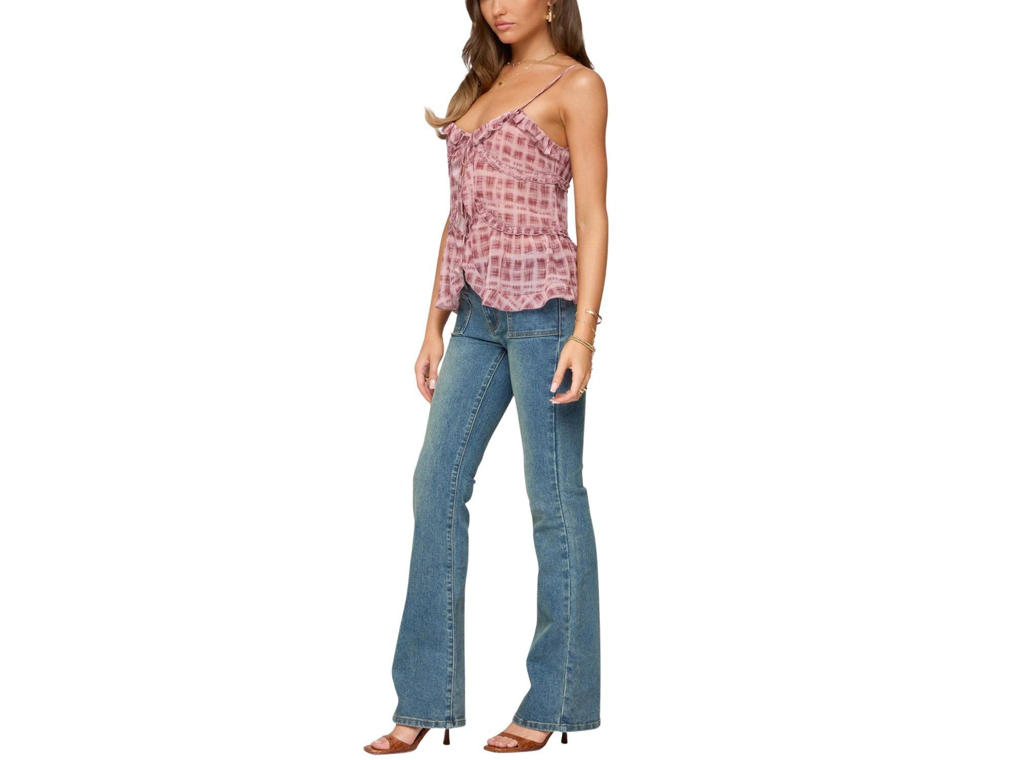 Chiffon Printed Tie Front Ruffle Top — Image 3
