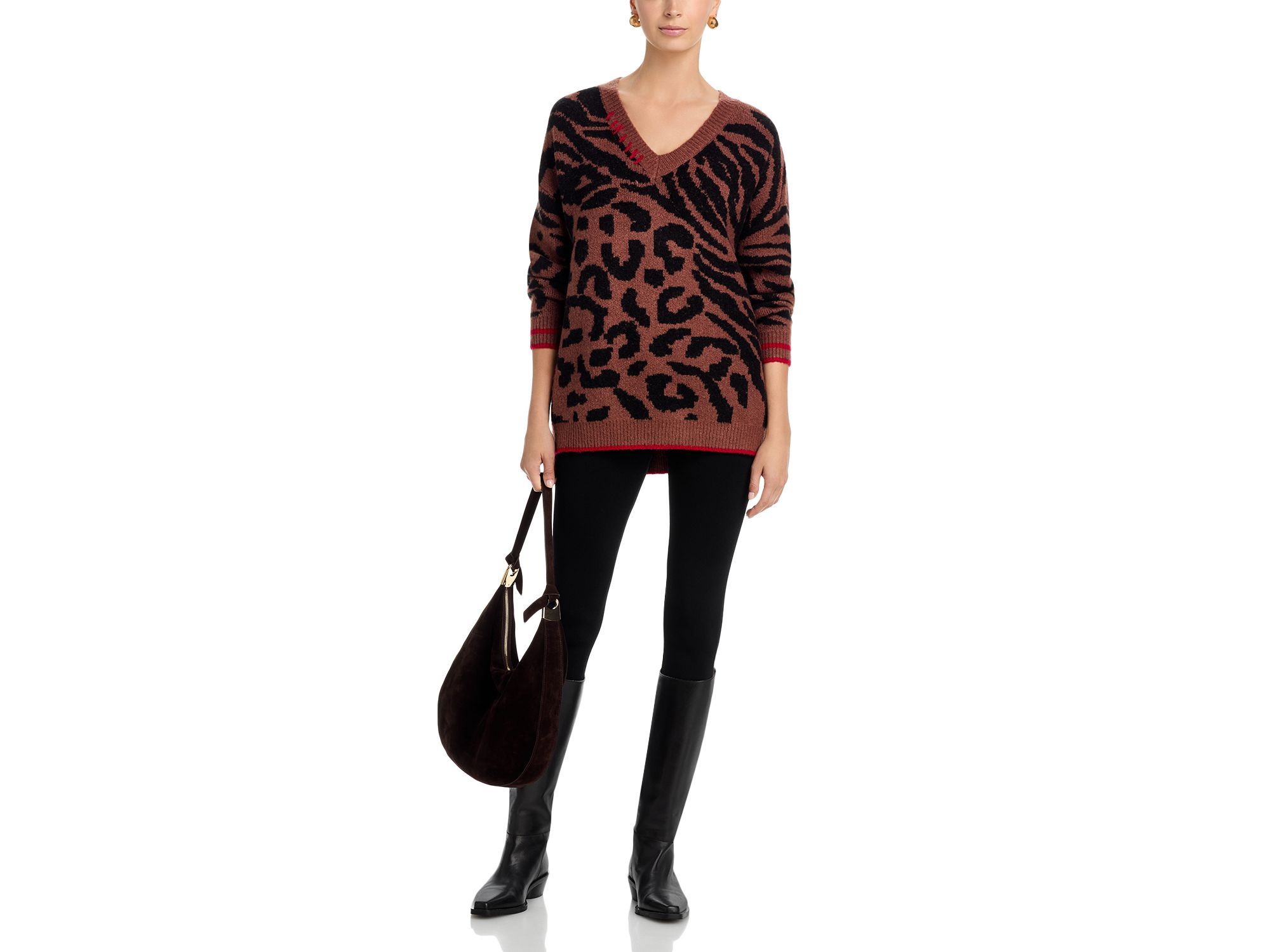 V Neck Animal Print Jacquard Sweater — Image 4
