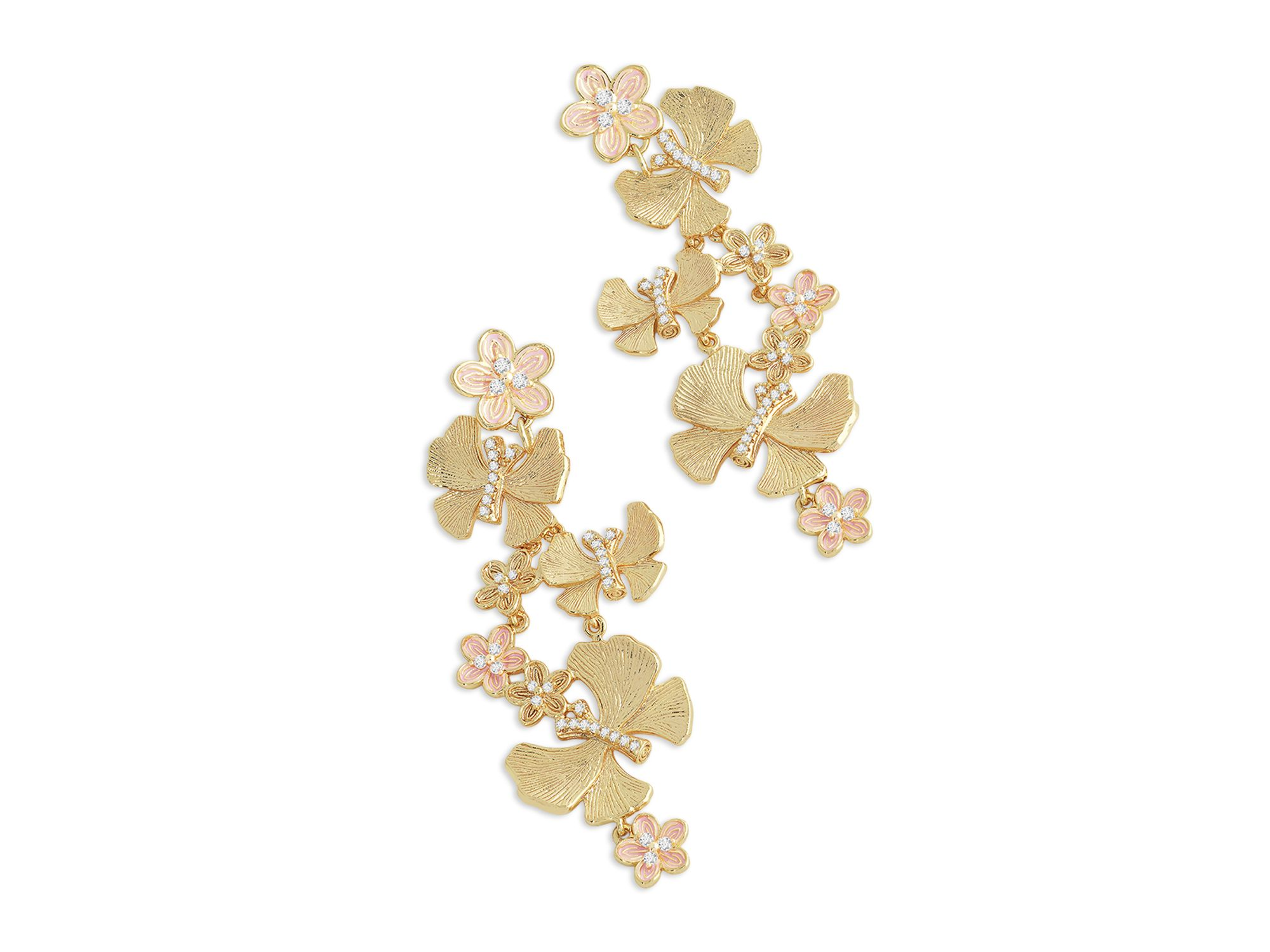 Pavé Butterfly & Flowers Linear Drop Earrings — Image 3
