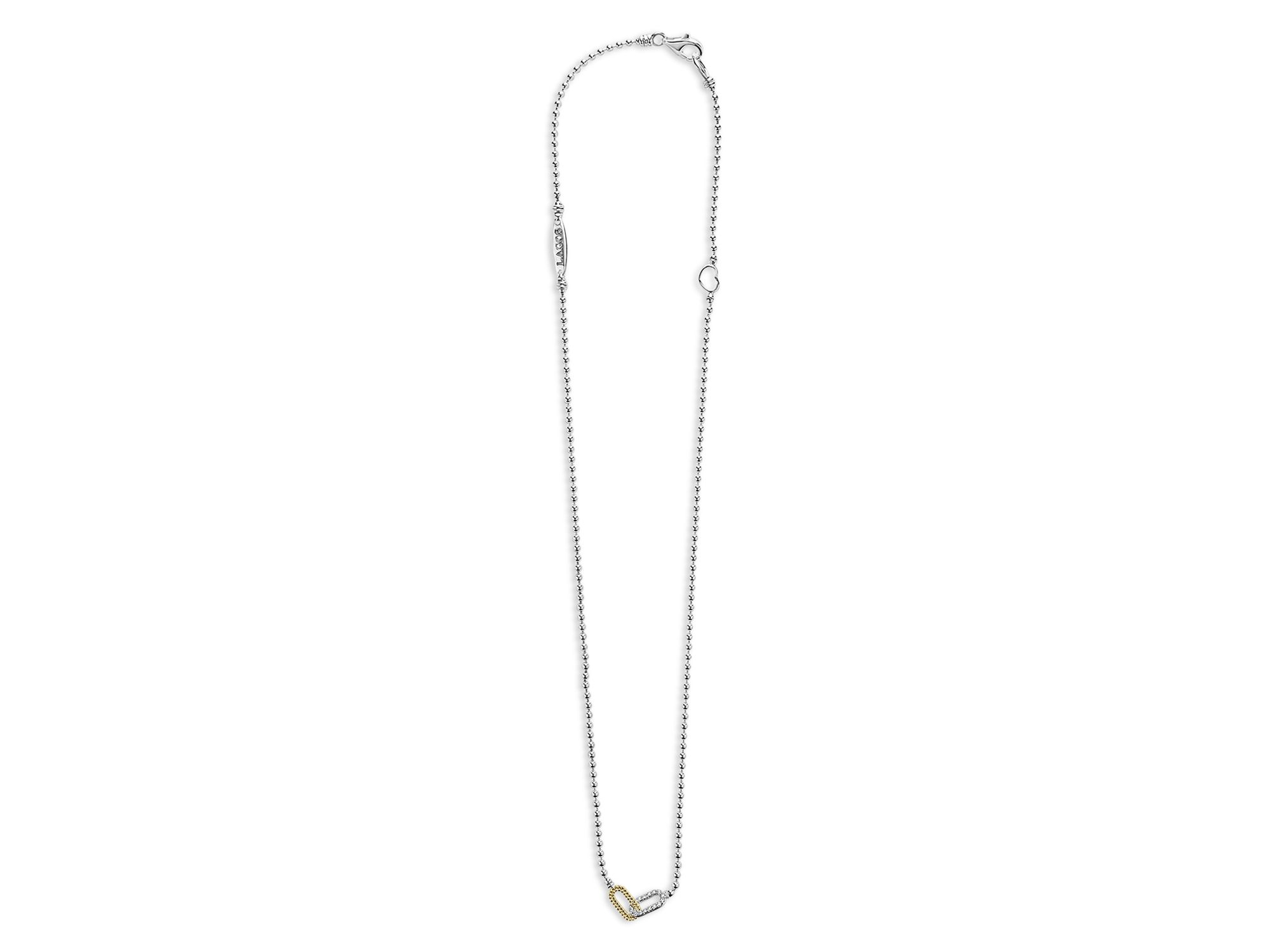 18K Yellow Gold & Sterling Caviar Lux-Clip Diamond Bead Link Necklace, 16-18" - Exclusive — Image 5