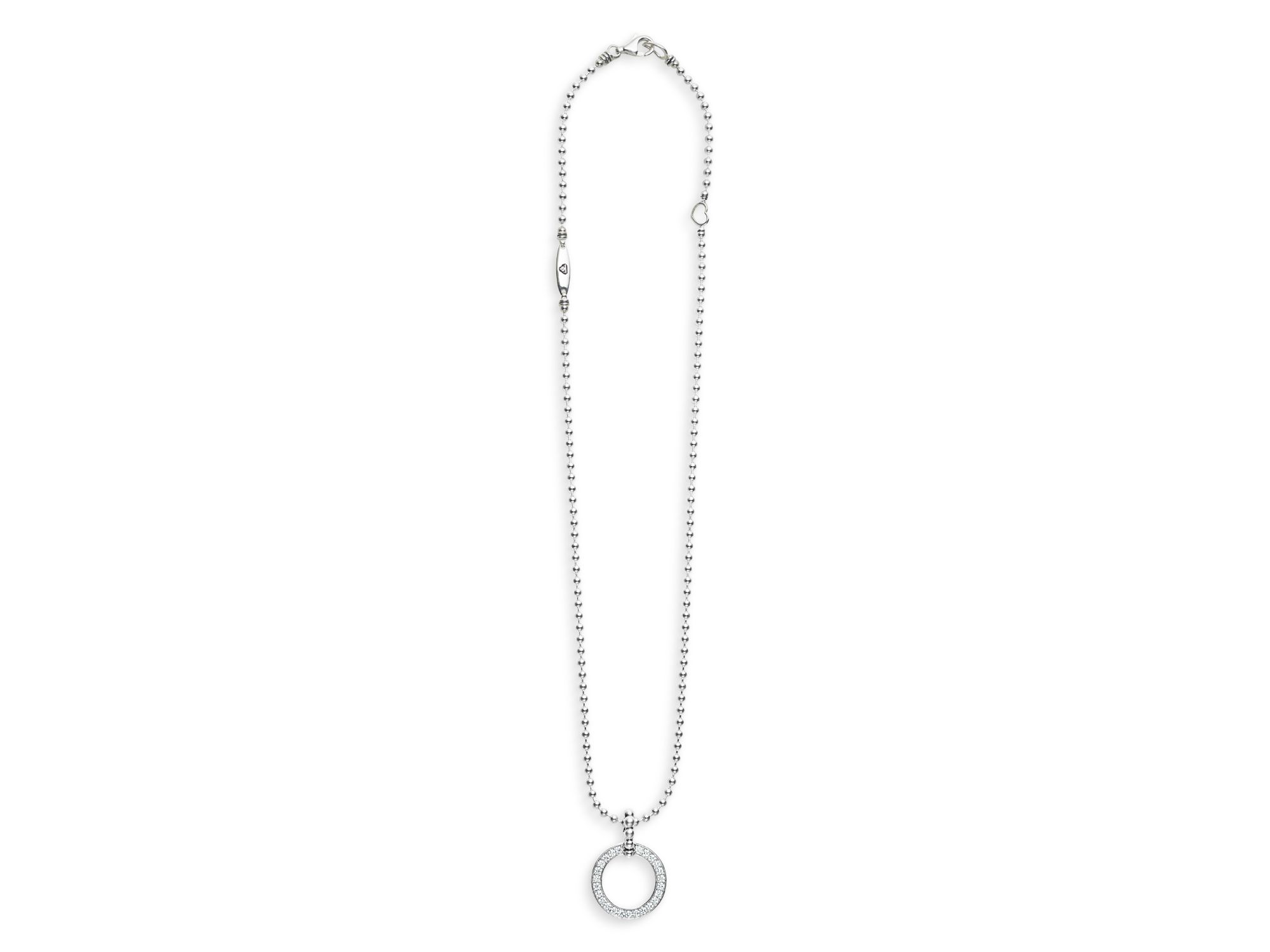 Sterling Caviar Spark Diamond Circle Bead Chain Pendant Necklace, 16-18" — Image 4