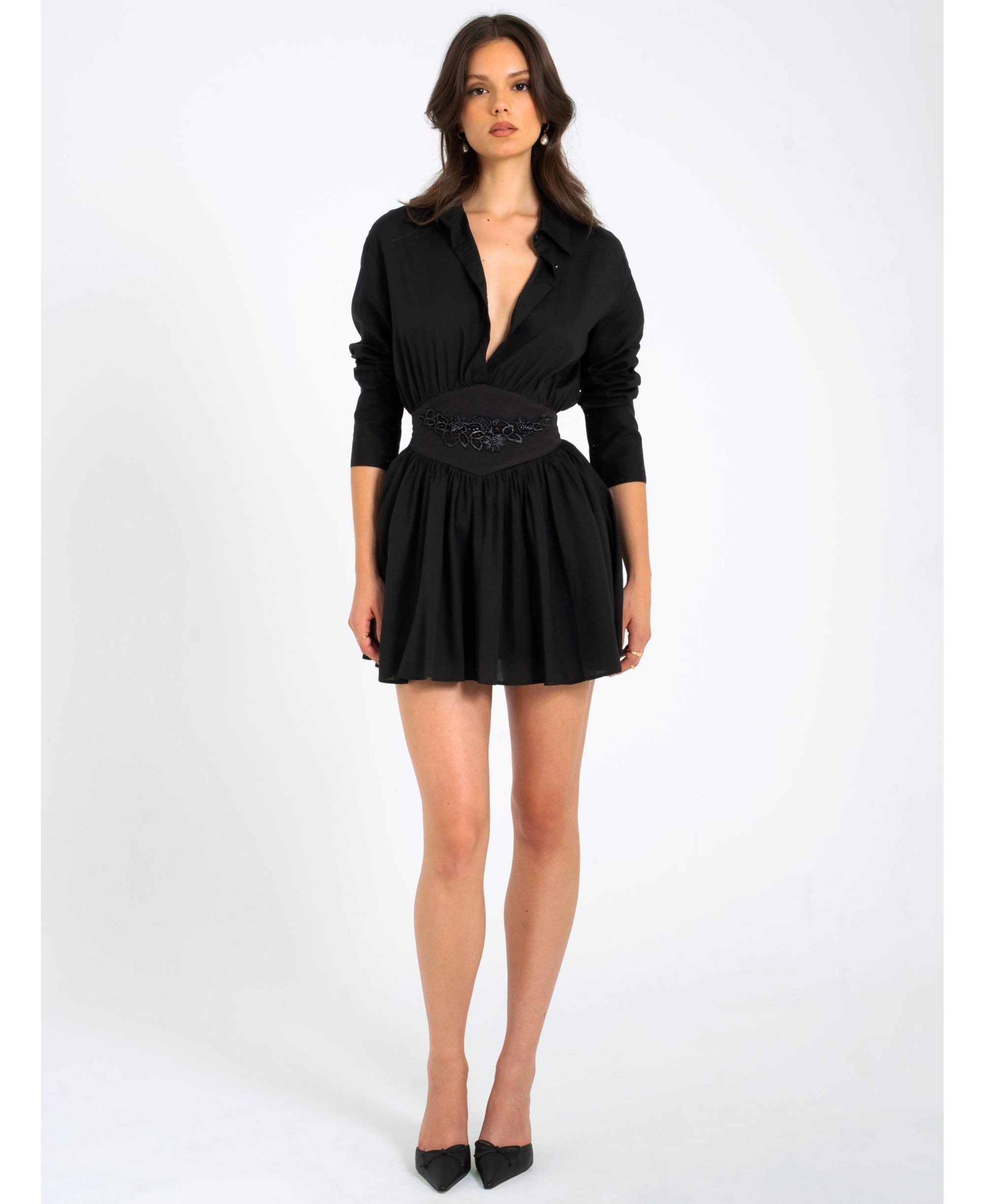 Jamila Embroidered Waist Shirt Style Mini Dress — Image 6