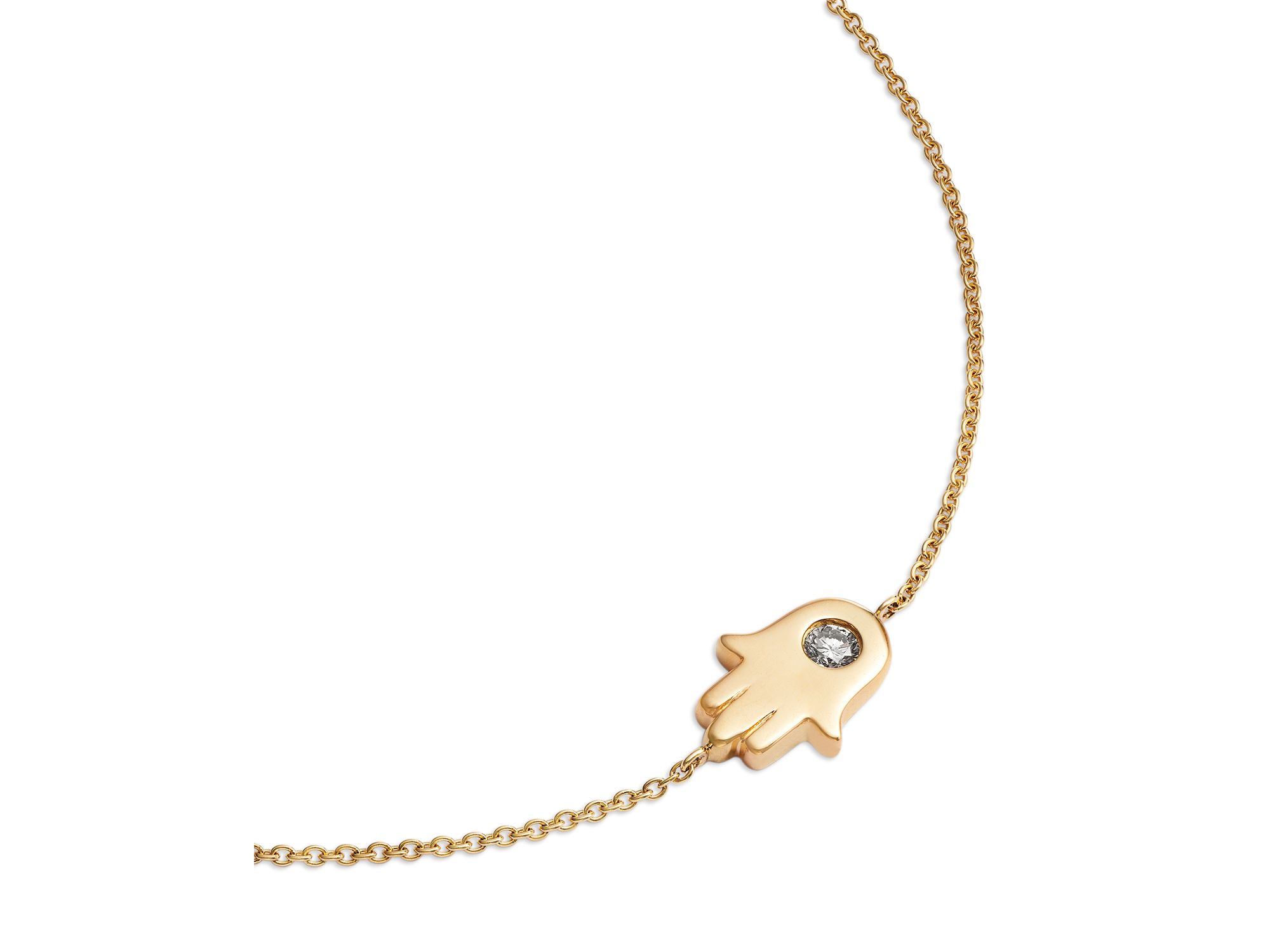 Diamond Hamsa Hand Link Bracelet in 14K Yellow Gold, 0.10 tcw — Image 3