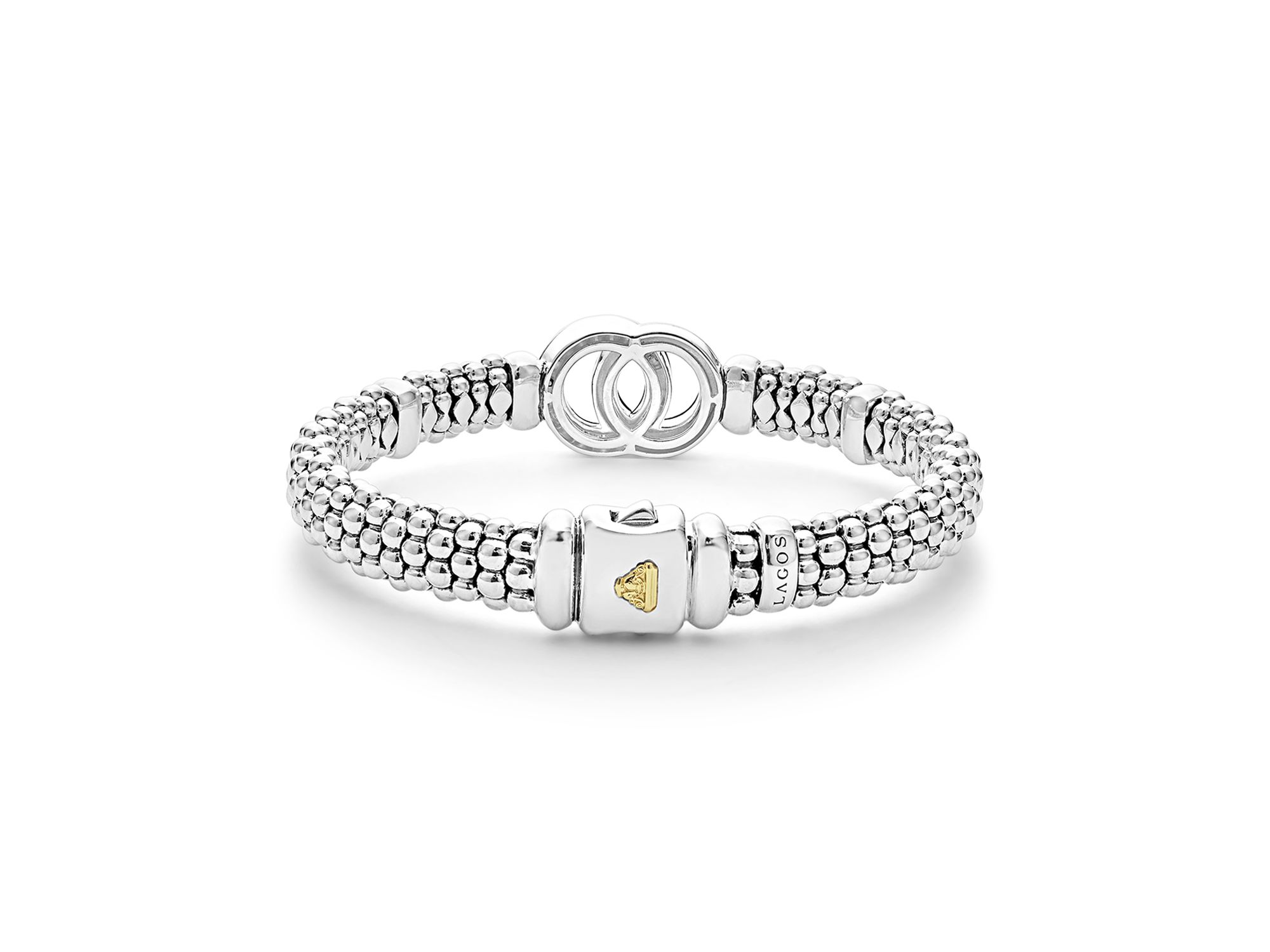18K Yellow Gold & Sterling Silver Signature Caviar Diamond Interlocking Circle Beaded Bracelet — Image 5