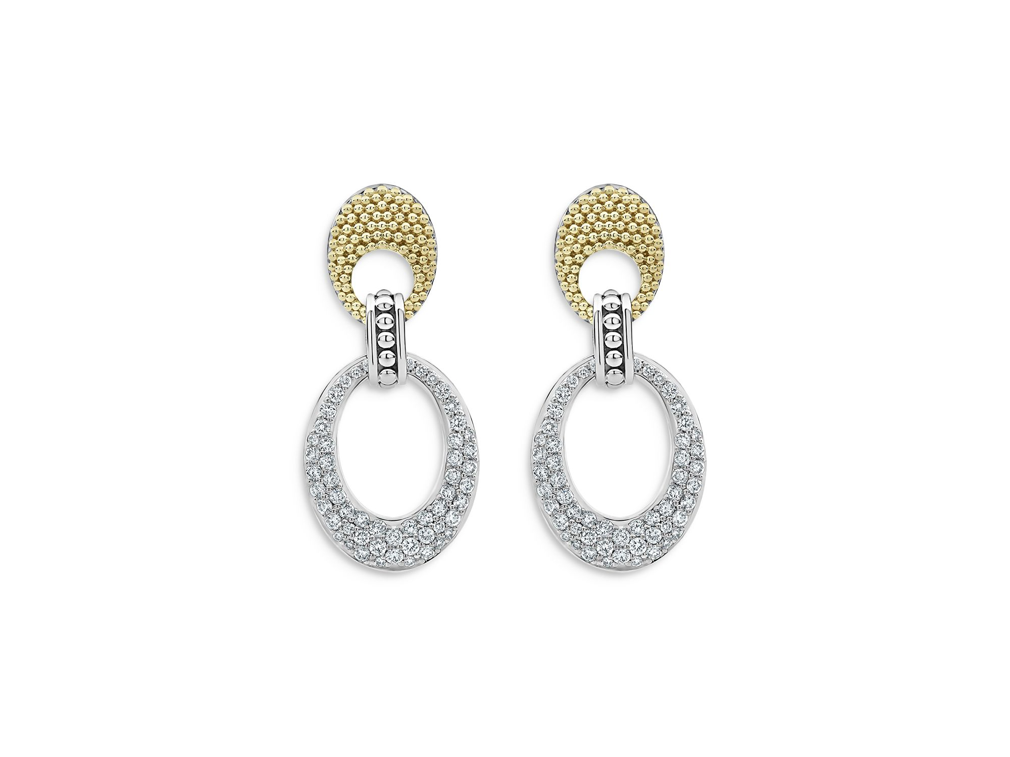 Sterling & 18K Yellow Gold Caviar Lux Diamond Drop Earrings — Image 3