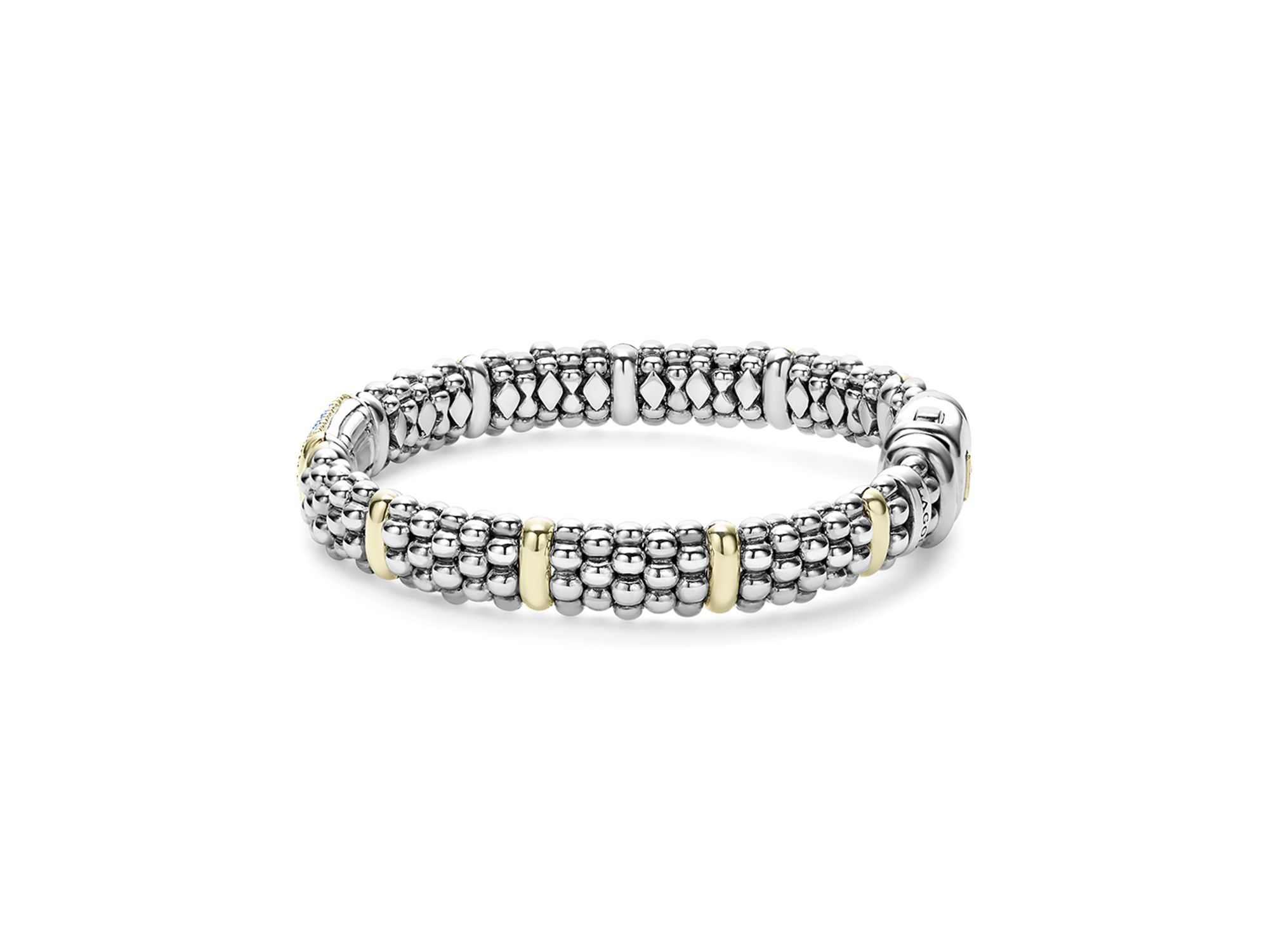 18K Yellow Gold & Sterling Silver Signature Caviar Blue Sapphire Pavé Link Bracelets — Image 4