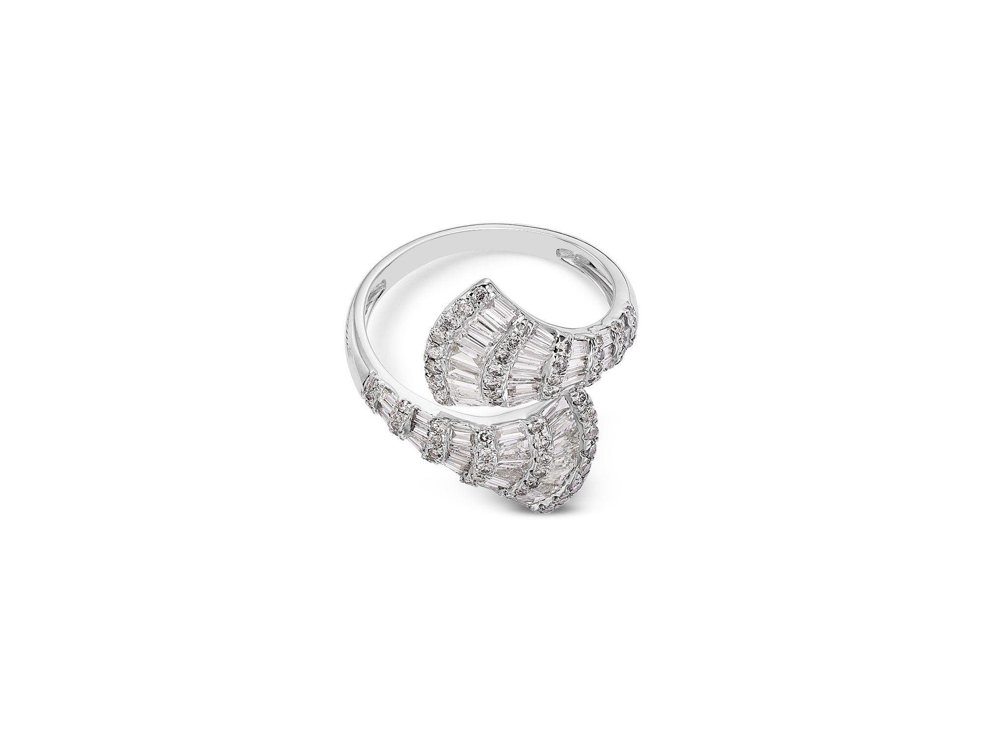 Baguette & Round Diamond Crossover Fan Ring in 14K White Gold, 1.50 tcw — Image 3