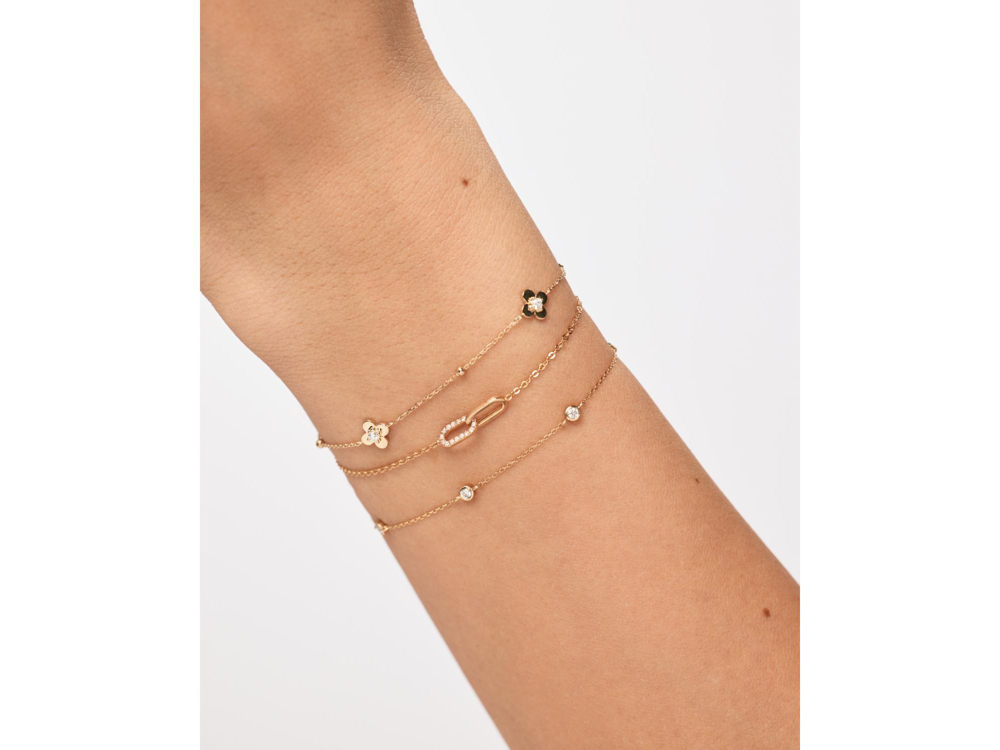 Solid Yellow Gold Mini Flower Station Bracelet — Image 4