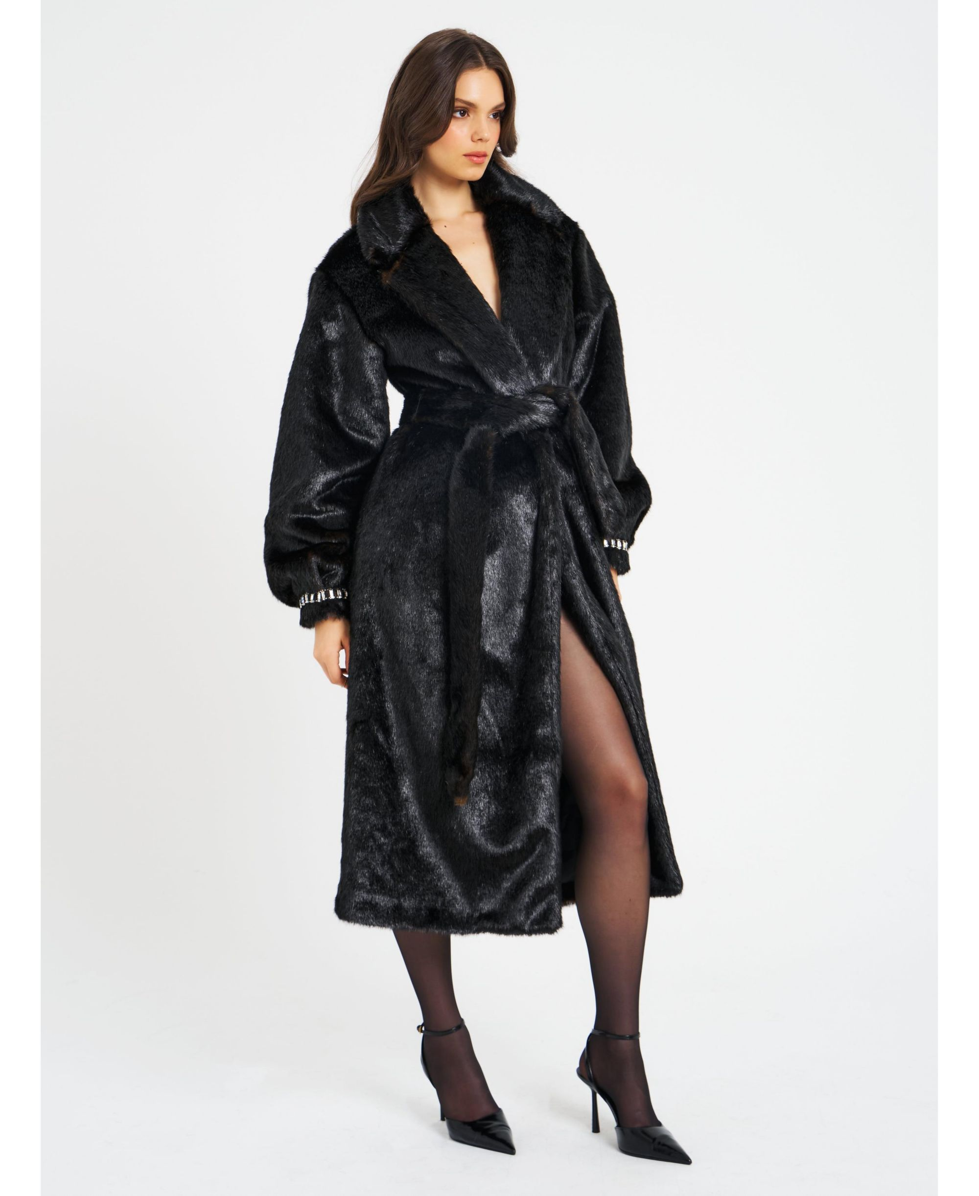 Yahia Long Faux Mink Coat — Image 7
