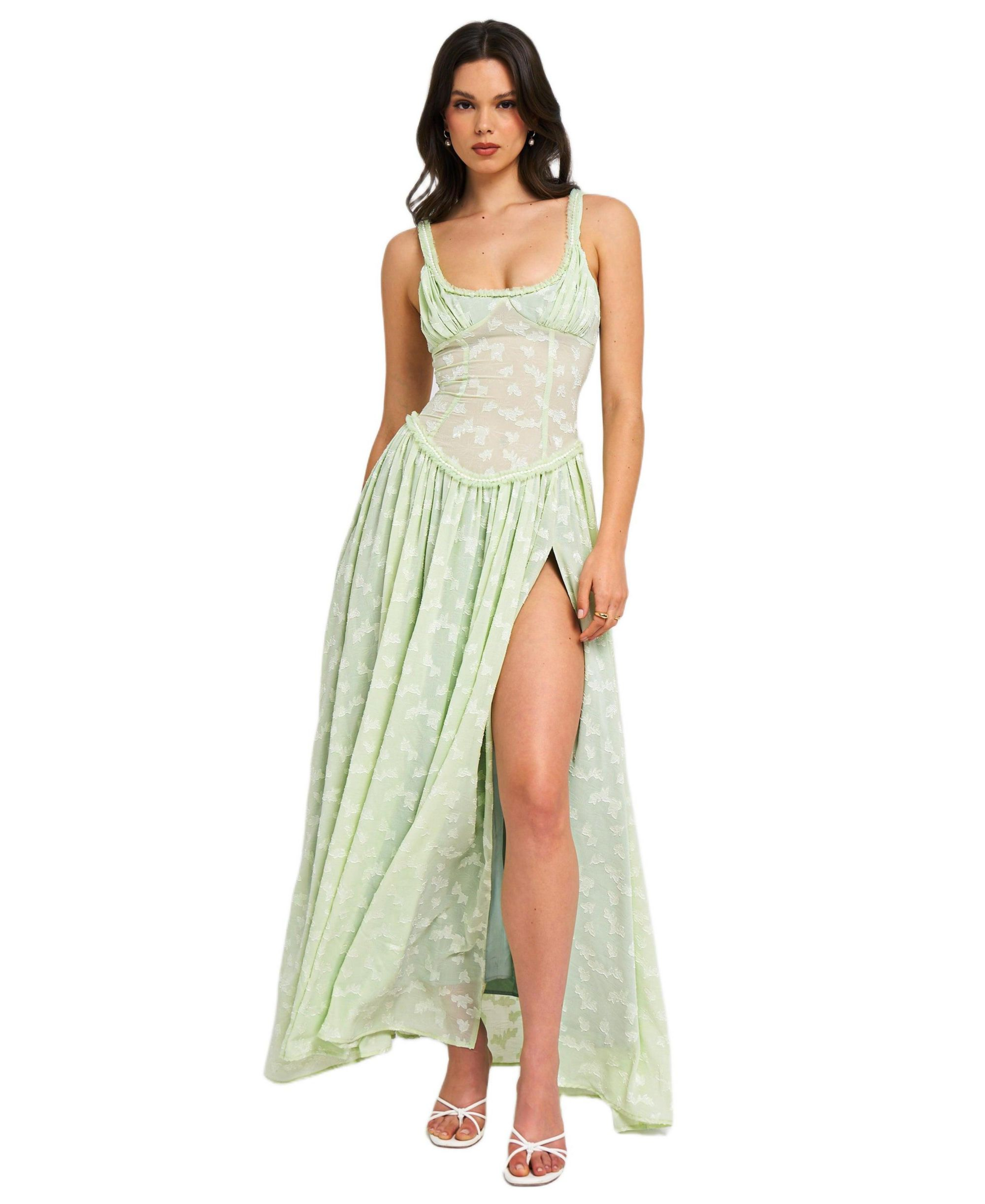 Ulissa Drop Waist Square Neck High Slit Maxi Dress — Image 7