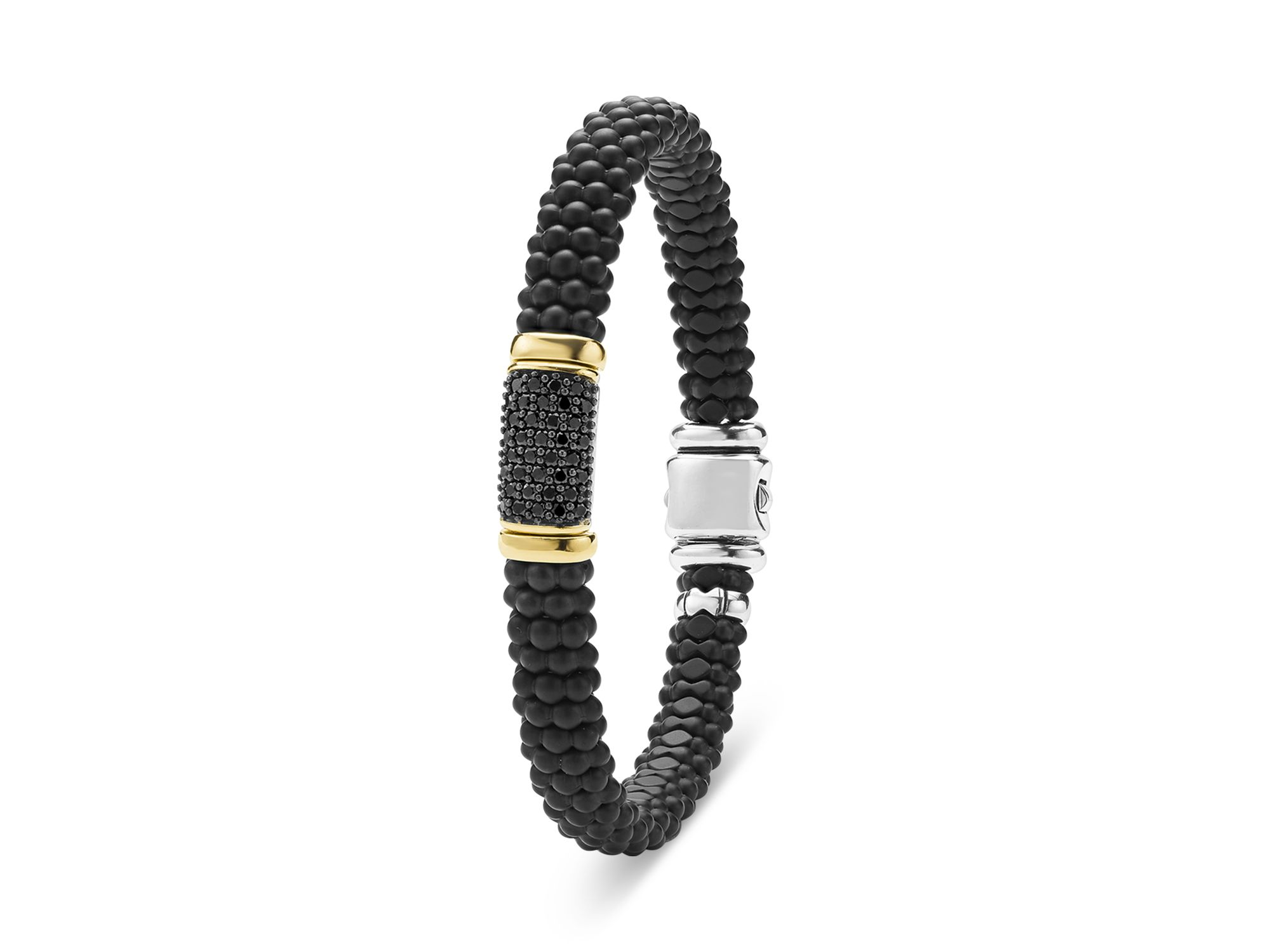 Two Tone Matte Black Ceramic Black Diamond Bracelet, 9mm — Image 4