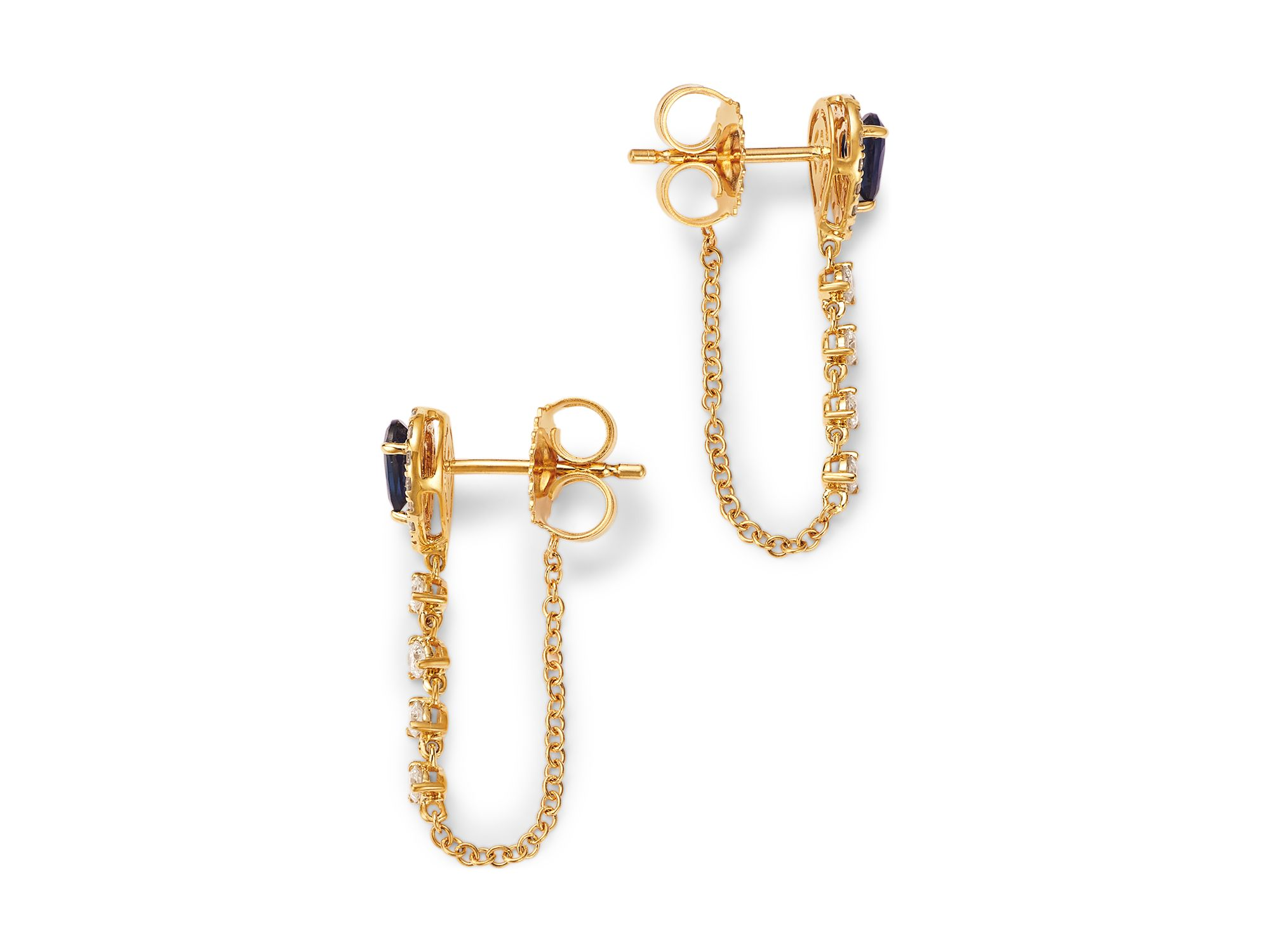 Sapphire & Diamond Chain Hoop Earrings in 14K Yellow Gold — Image 3