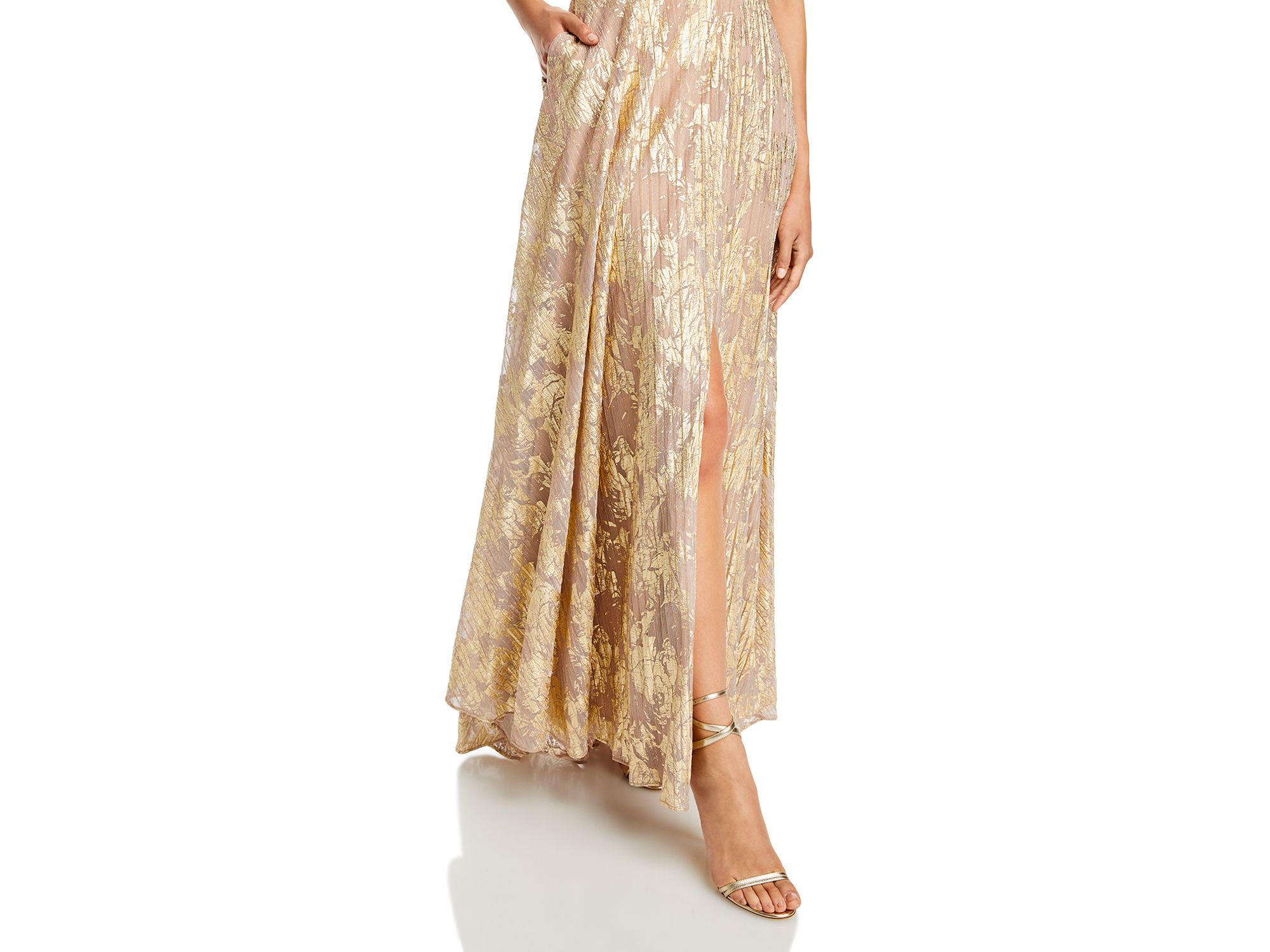Foil Knit Metallic Halter Gown - Exclusive — Image 5