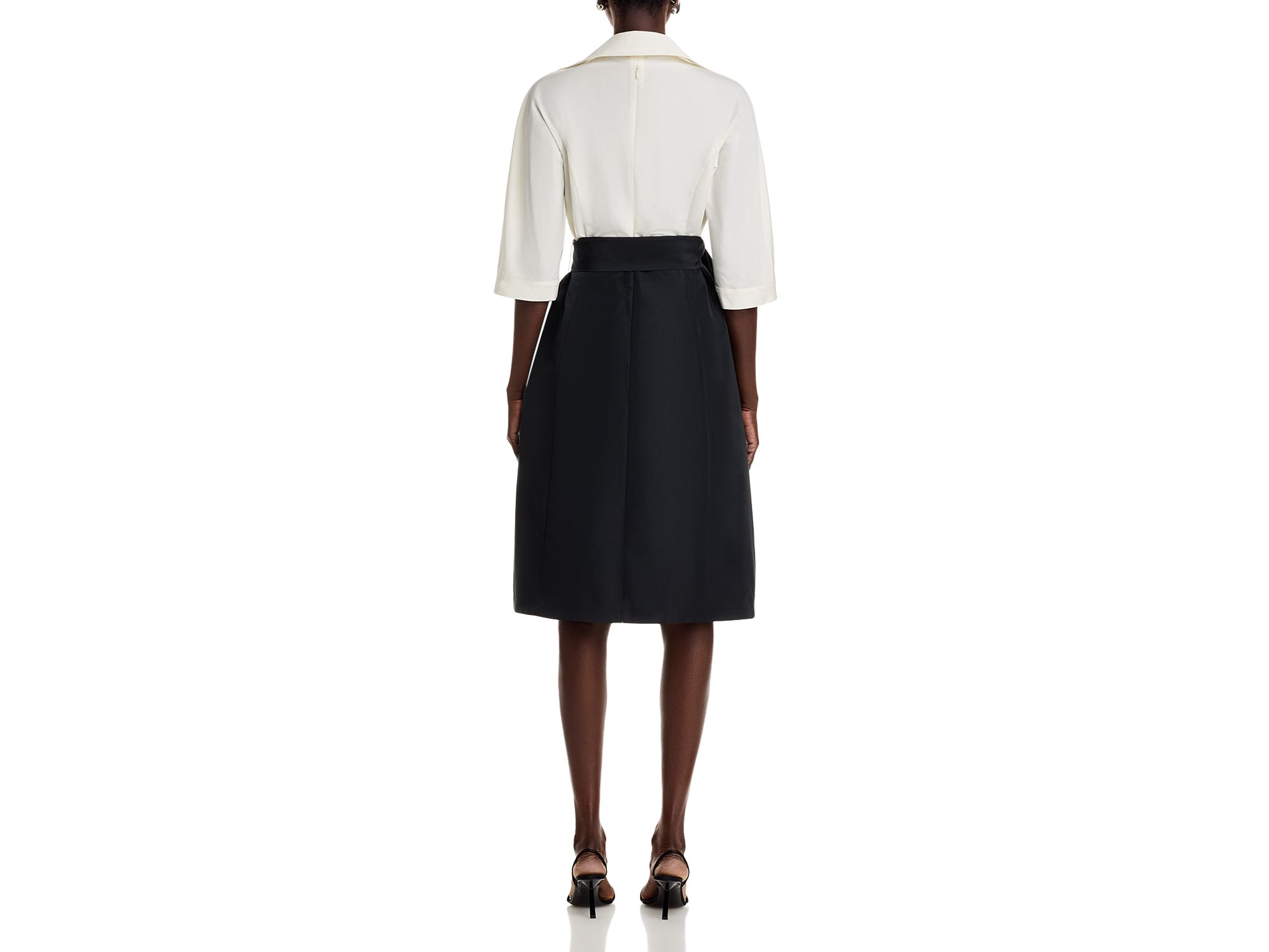 Taffeta Elbow Sleeve Belted A Line Dress — Image 5