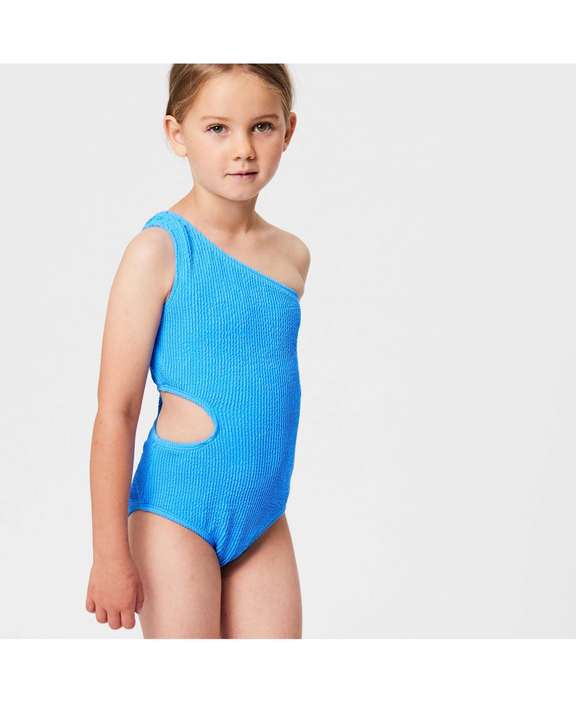 Marine Blue One Shoulder Swimsuit - Big Kid — Image 4