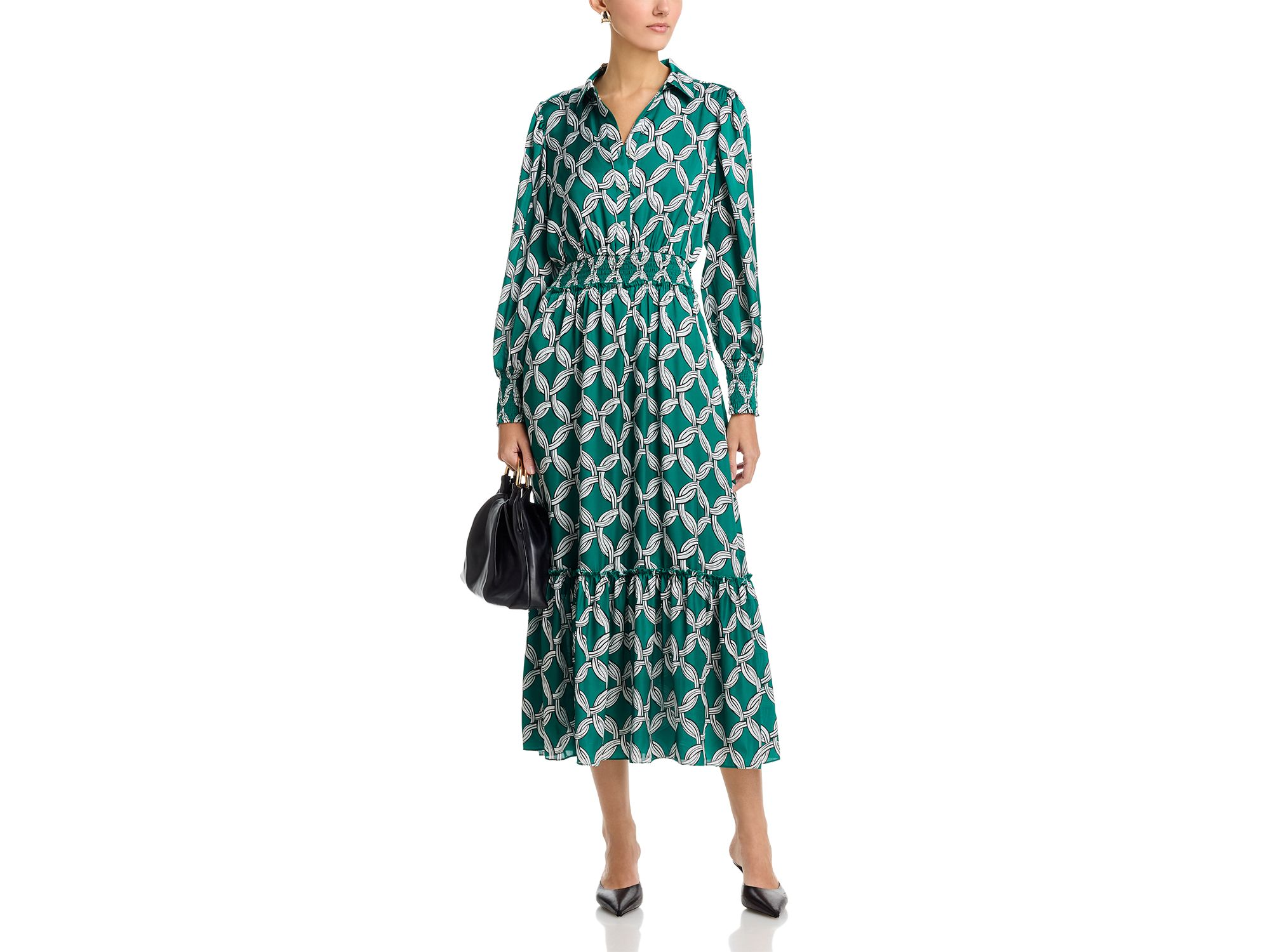 Half Placket Button Down Peplum Hem Dress — Image 3