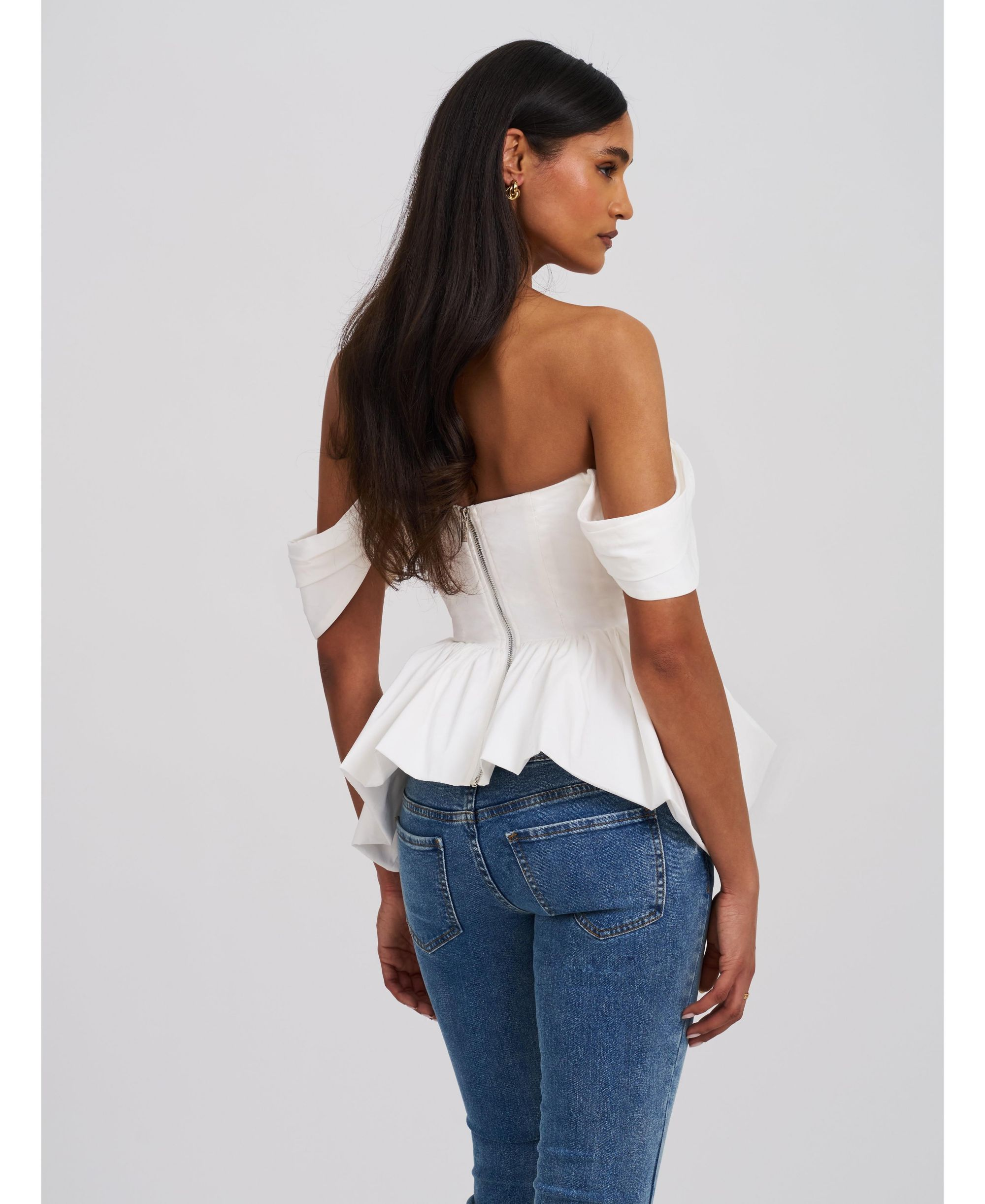Qistina Off-Shoulder Bubble Hem Peplum Cotton Top — Image 5