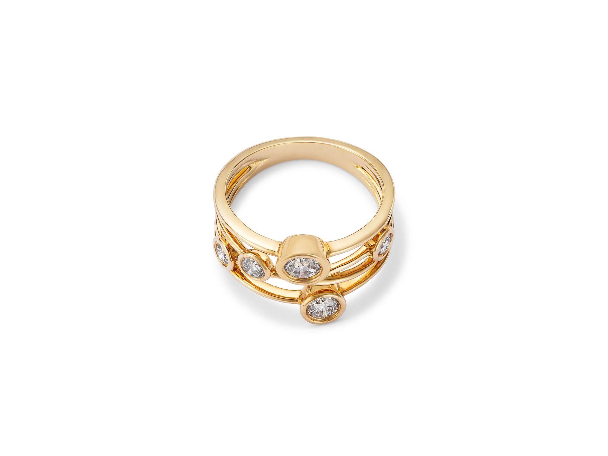 Diamond Bezel Multirow Crossover Ring in 14K Yellow Gold, 0.76 tcw — Image 3