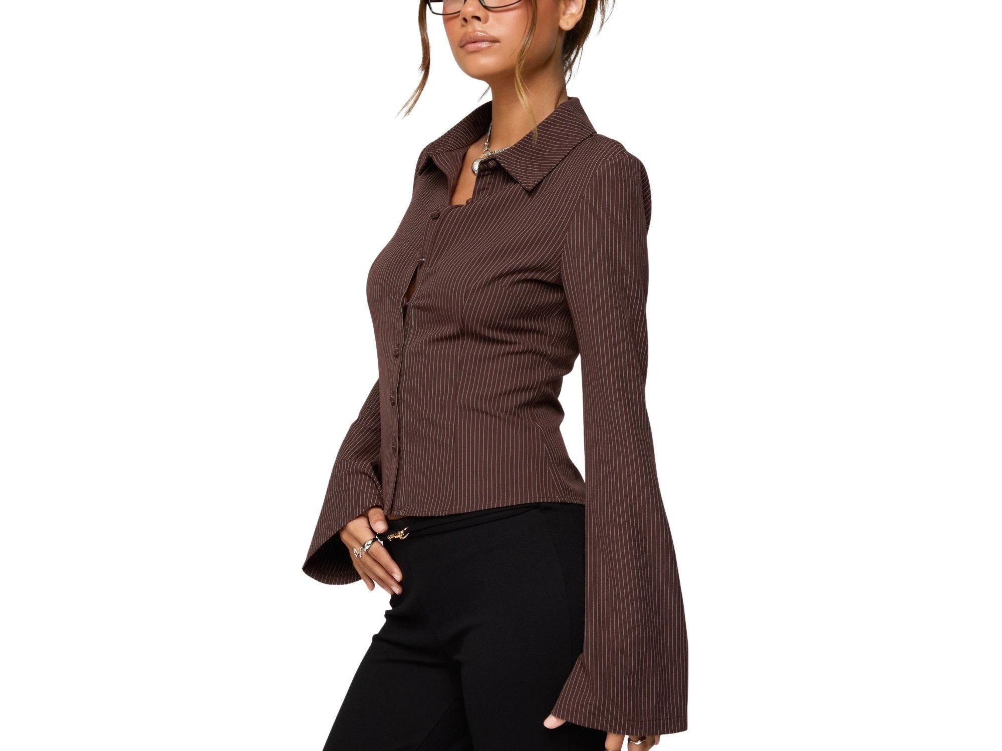 Pinstripe Tailored Button Up Shirt — Image 3